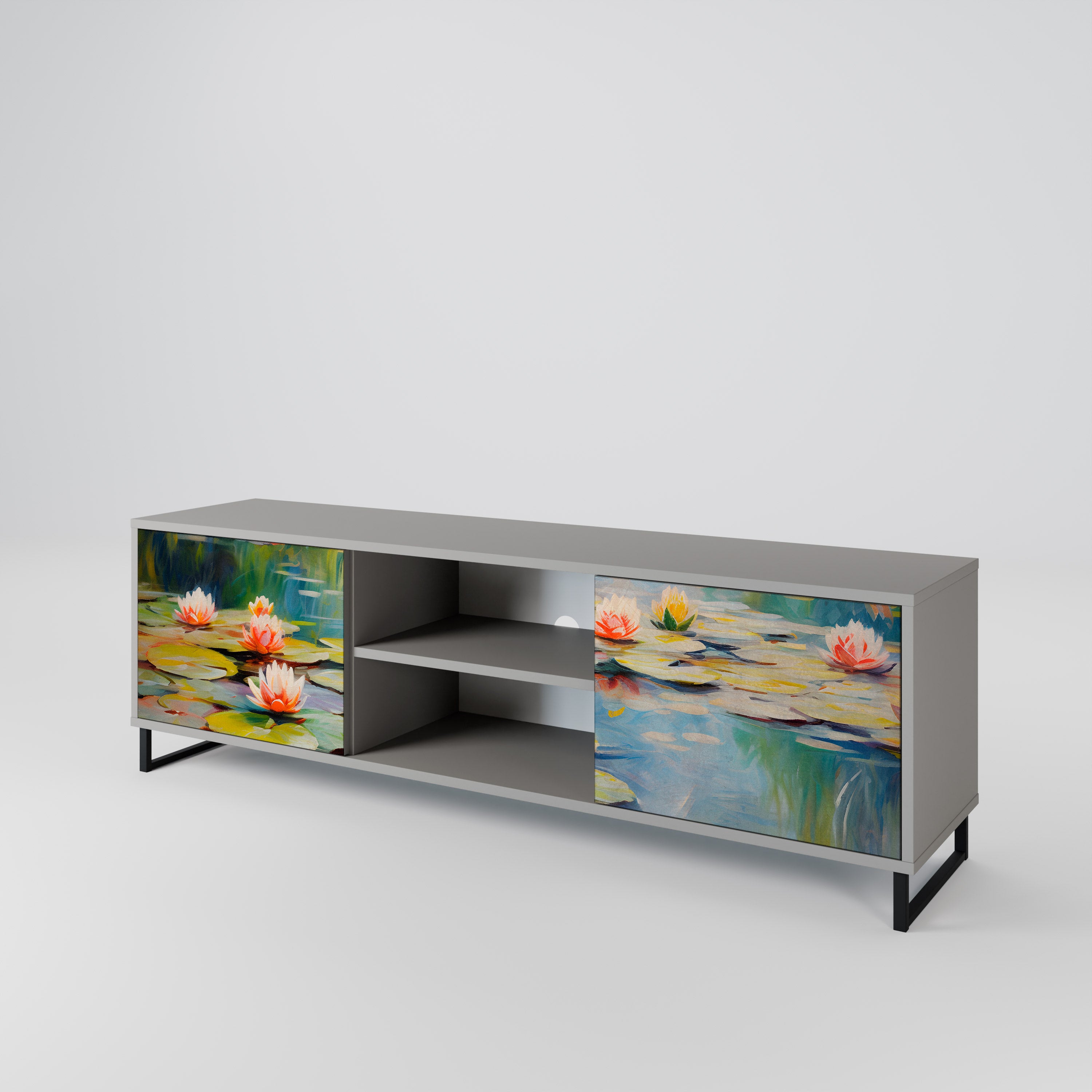 BLOOMING WATERS 2-Door TV Stand in Grey Finish
