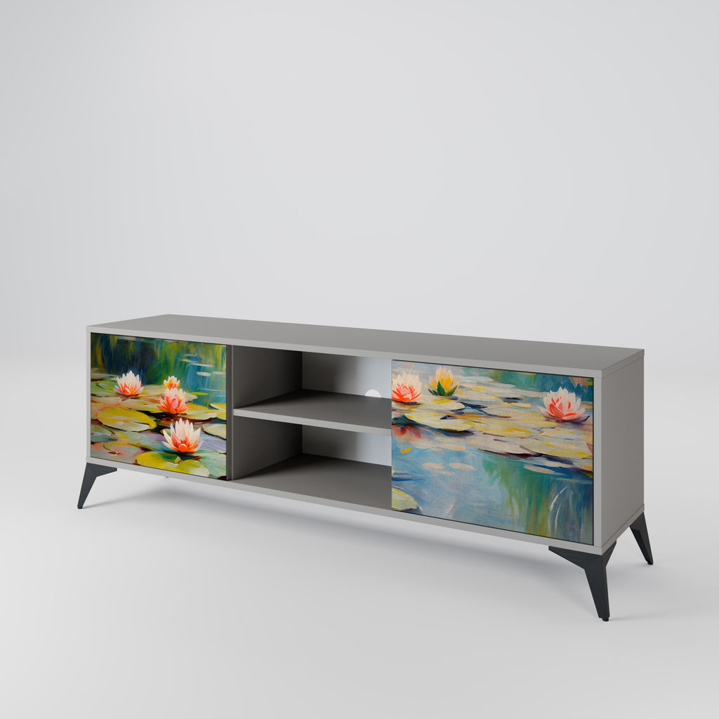 BLOOMING WATERS 2-Door TV Stand in Grey Finish