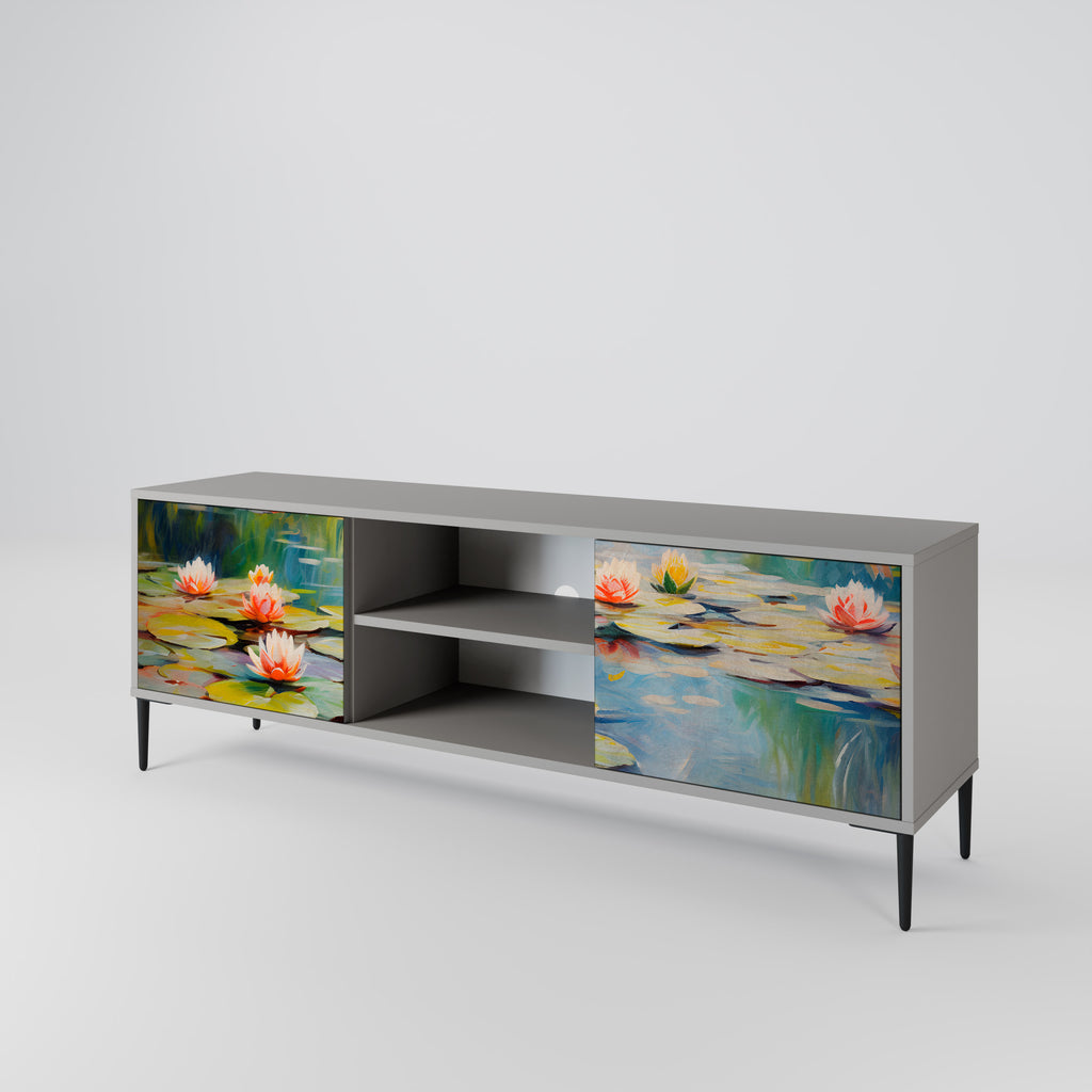 BLOOMING WATERS 2-Door TV Stand in Grey Finish