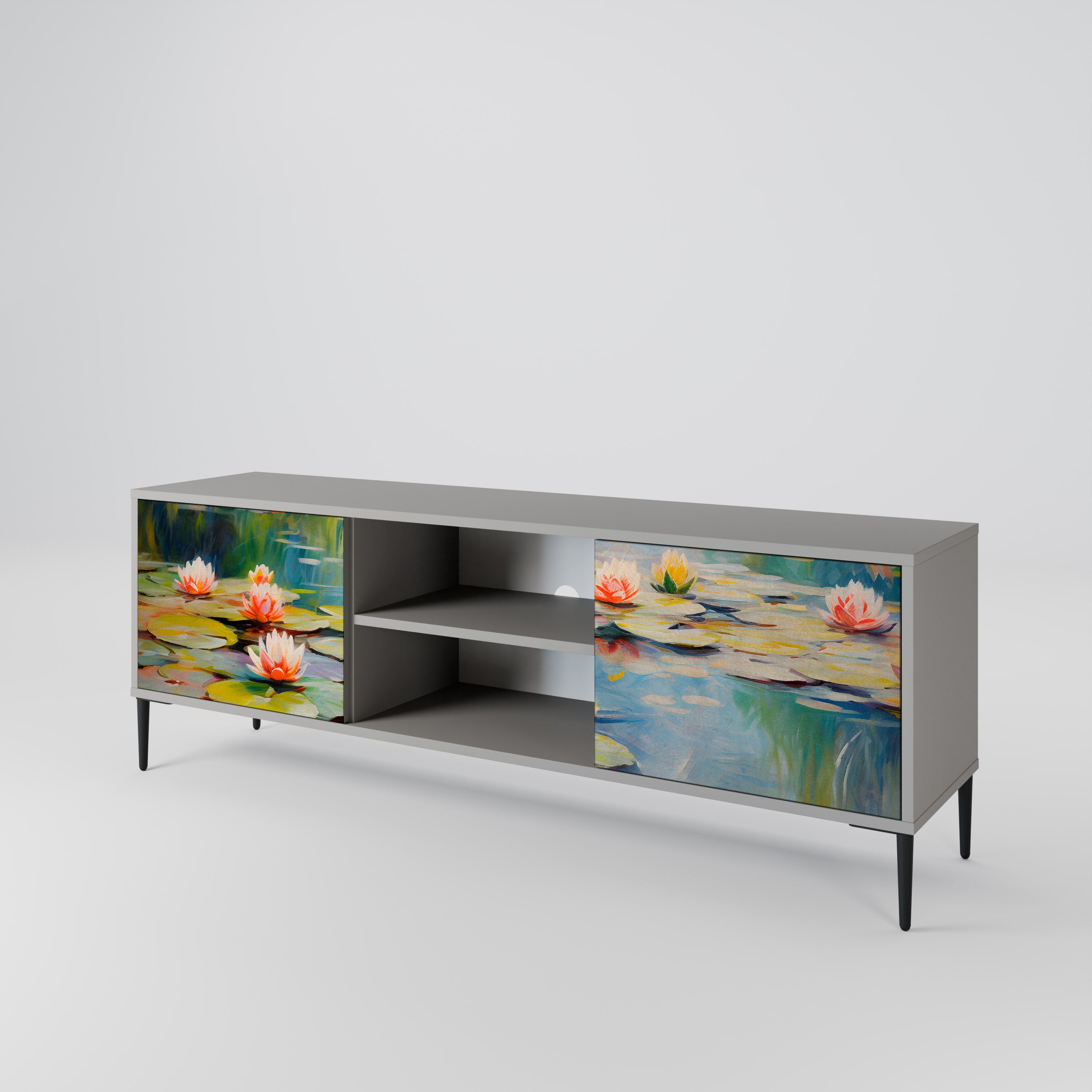 BLOOMING WATERS 2-Door TV Stand in Grey Finish