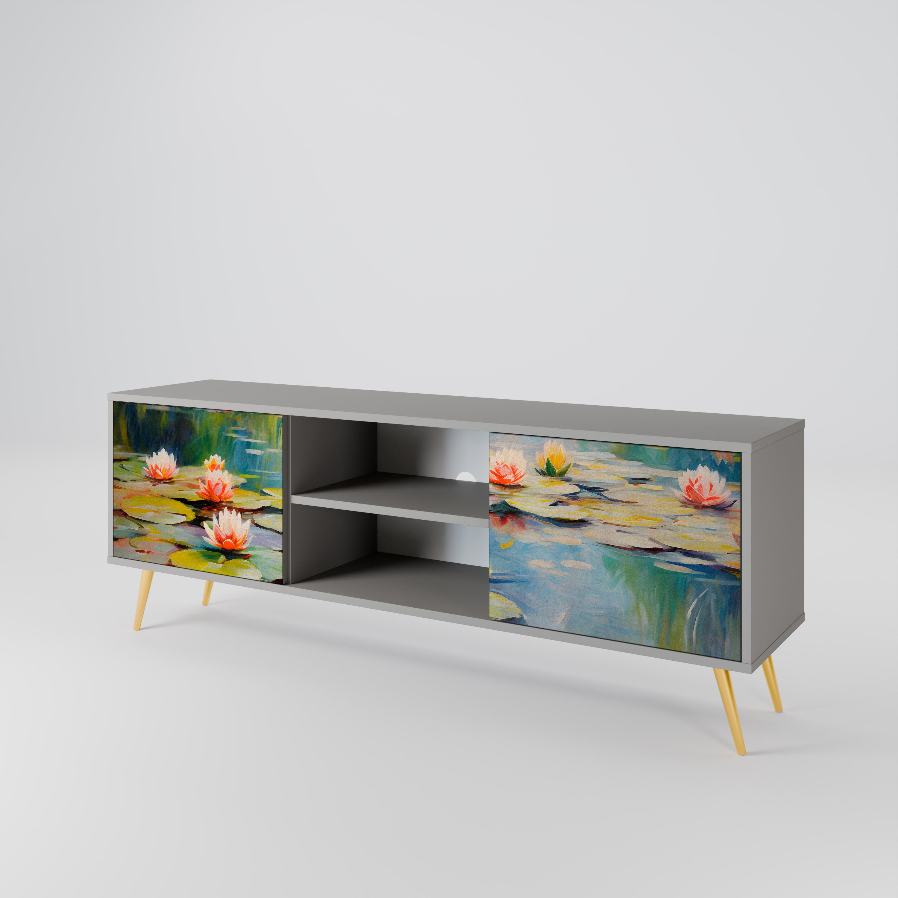 BLOOMING WATERS 2-Door TV Stand in Grey Finish