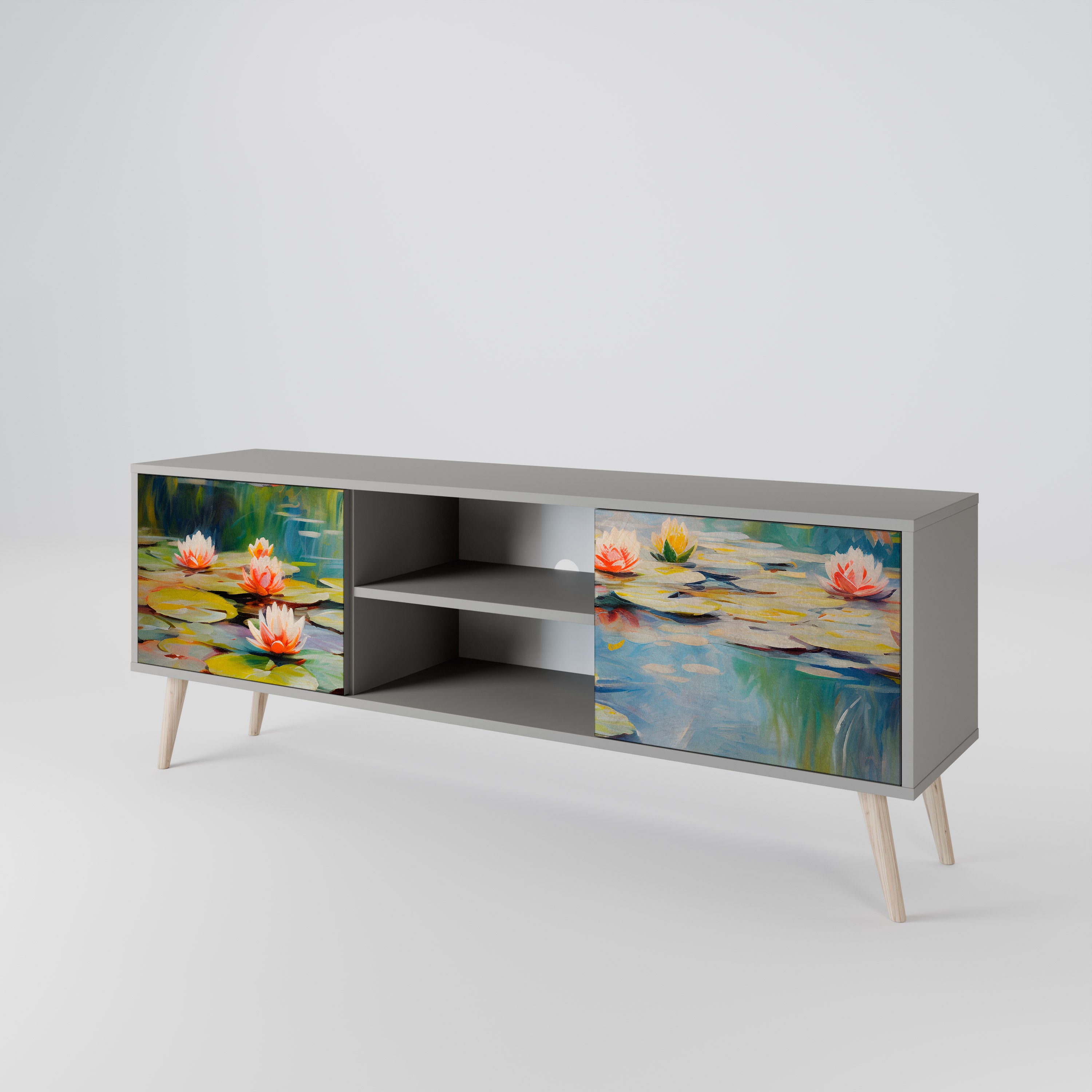 BLOOMING WATERS 2-Door TV Stand in Grey Finish