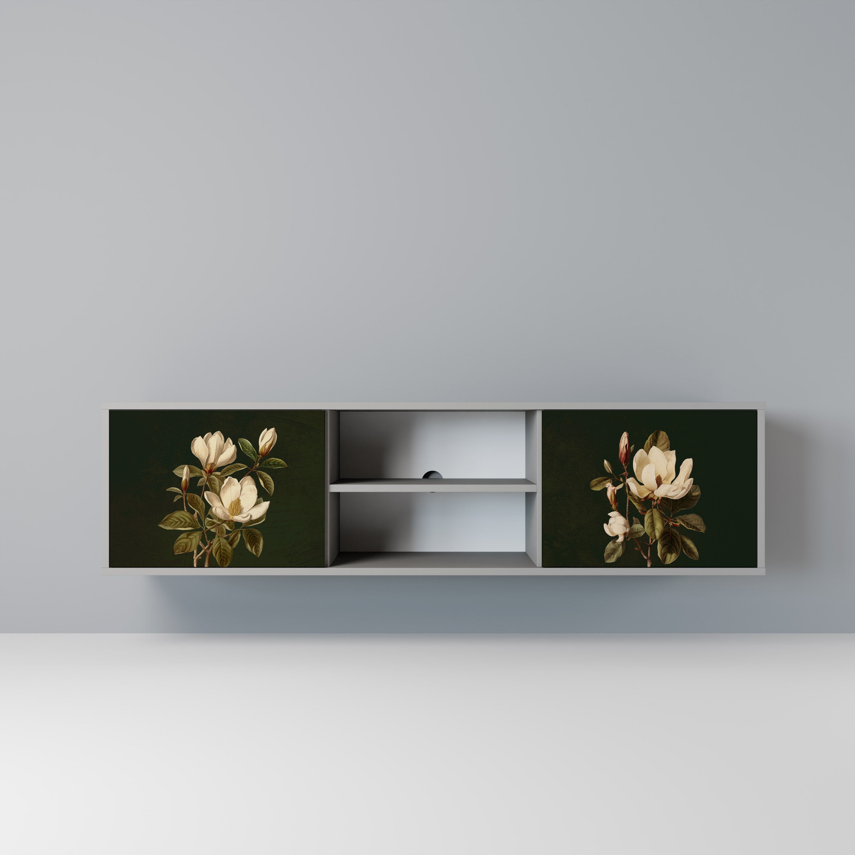 FLORAL NOIR 2-Door TV Stand in Grey Finish