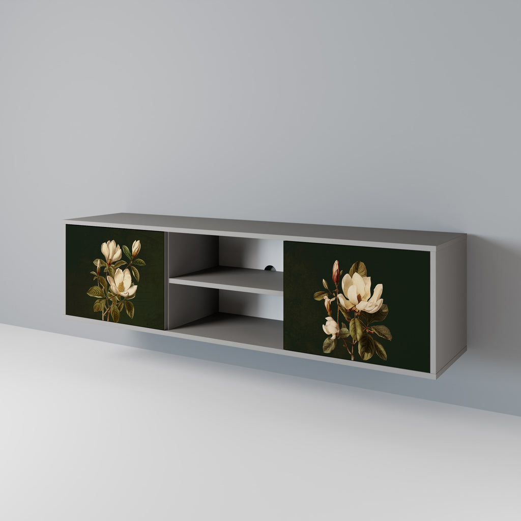 FLORAL NOIR 2-Door TV Stand in Grey Finish