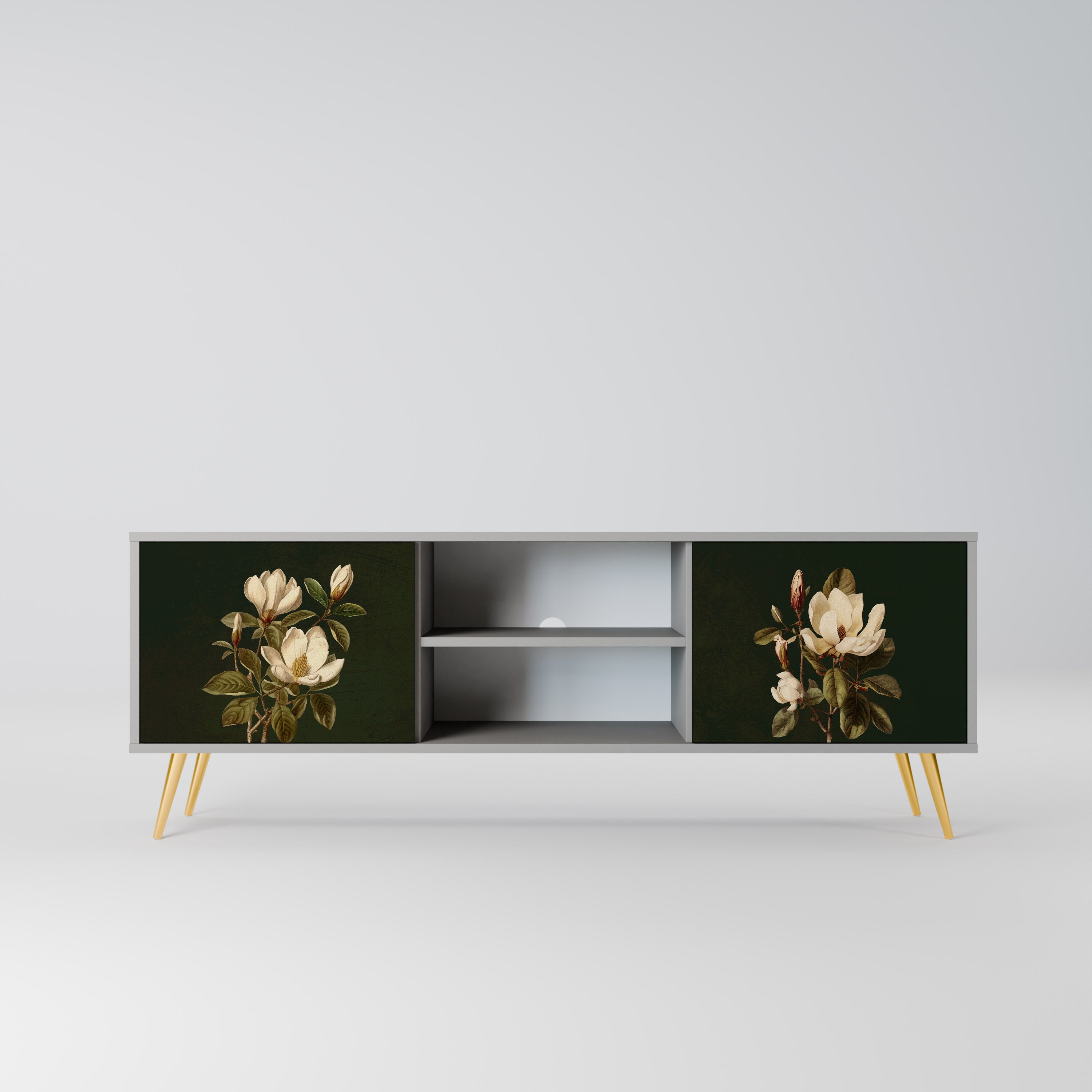 FLORAL NOIR 2-Door TV Stand in Grey Finish