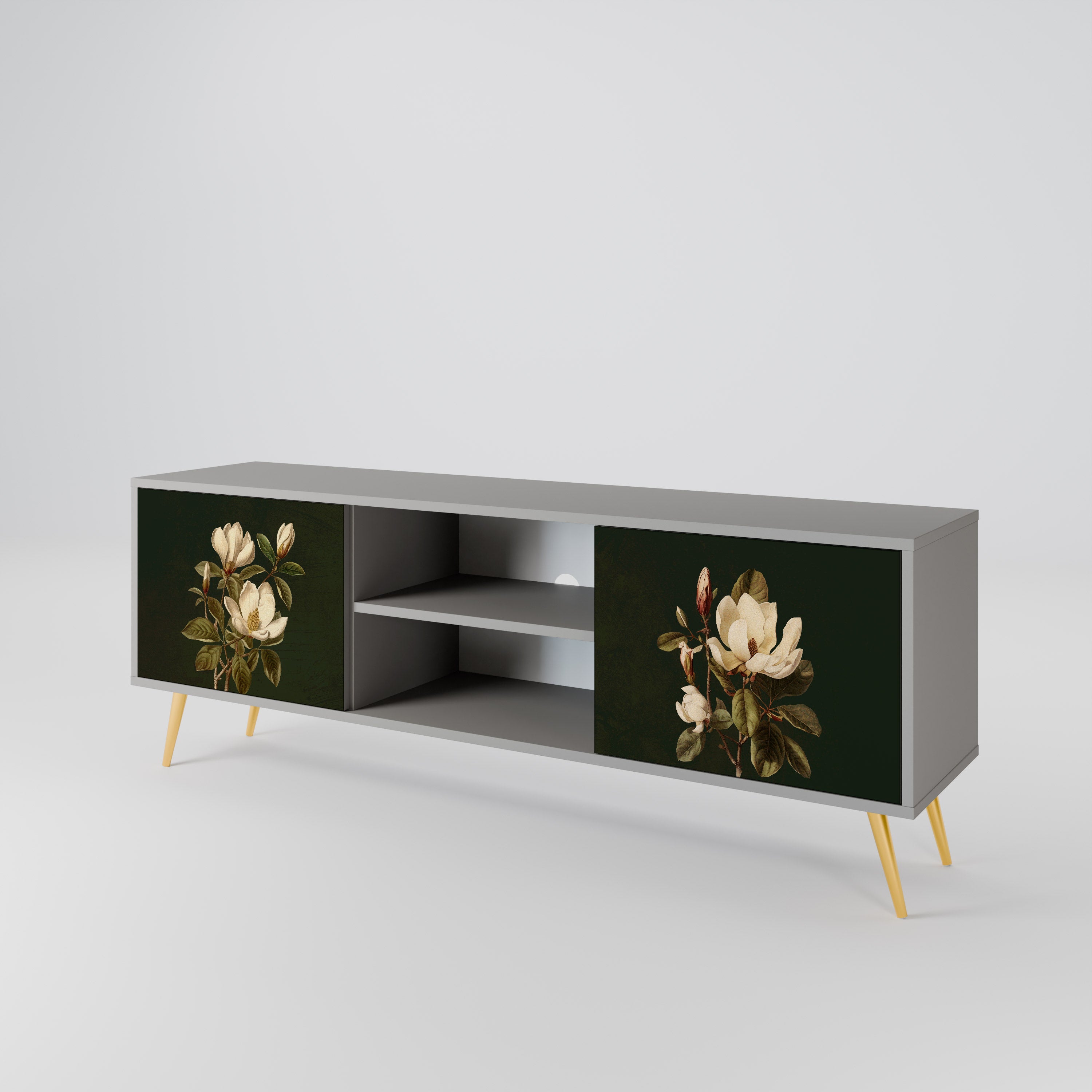 FLORAL NOIR 2-Door TV Stand in Grey Finish