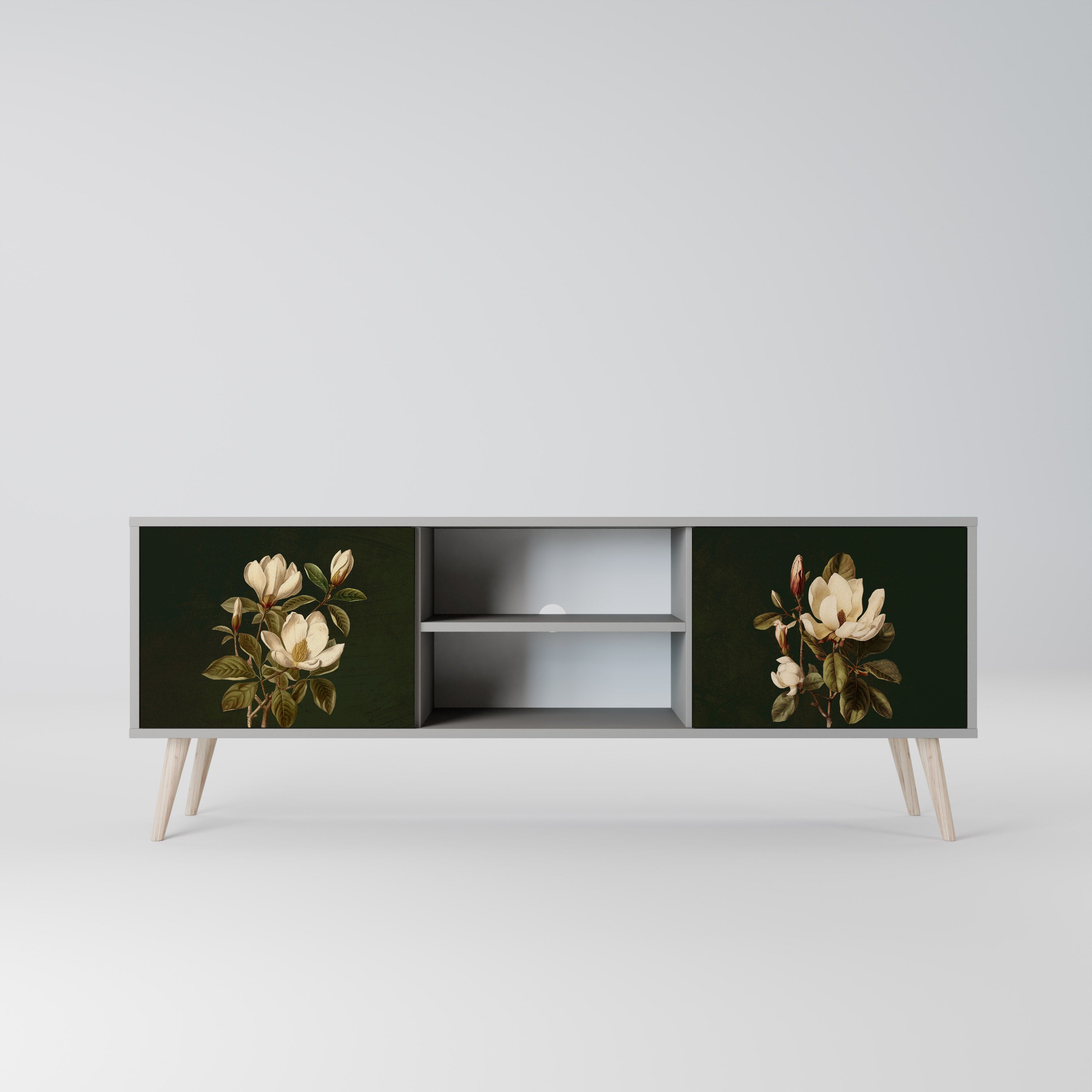 FLORAL NOIR 2-Door TV Stand in Grey Finish