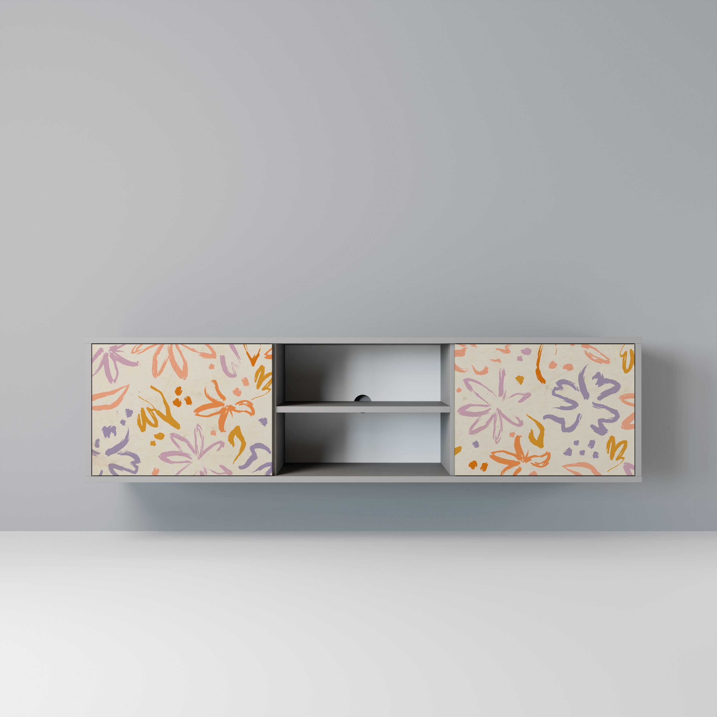 SPRING WHIMSY 2-Door TV Stand in Grey Finish