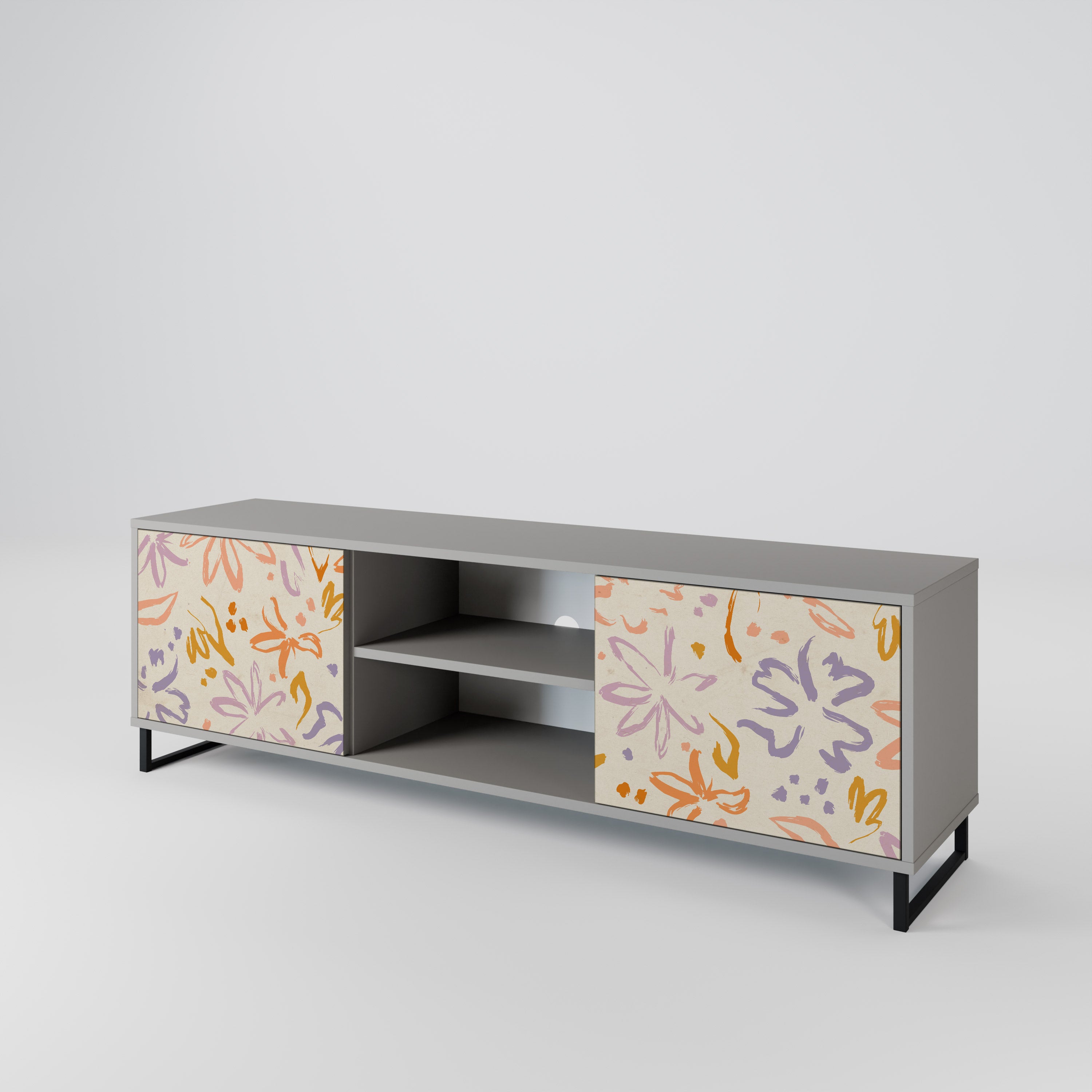 SPRING WHIMSY 2-Door TV Stand in Grey Finish
