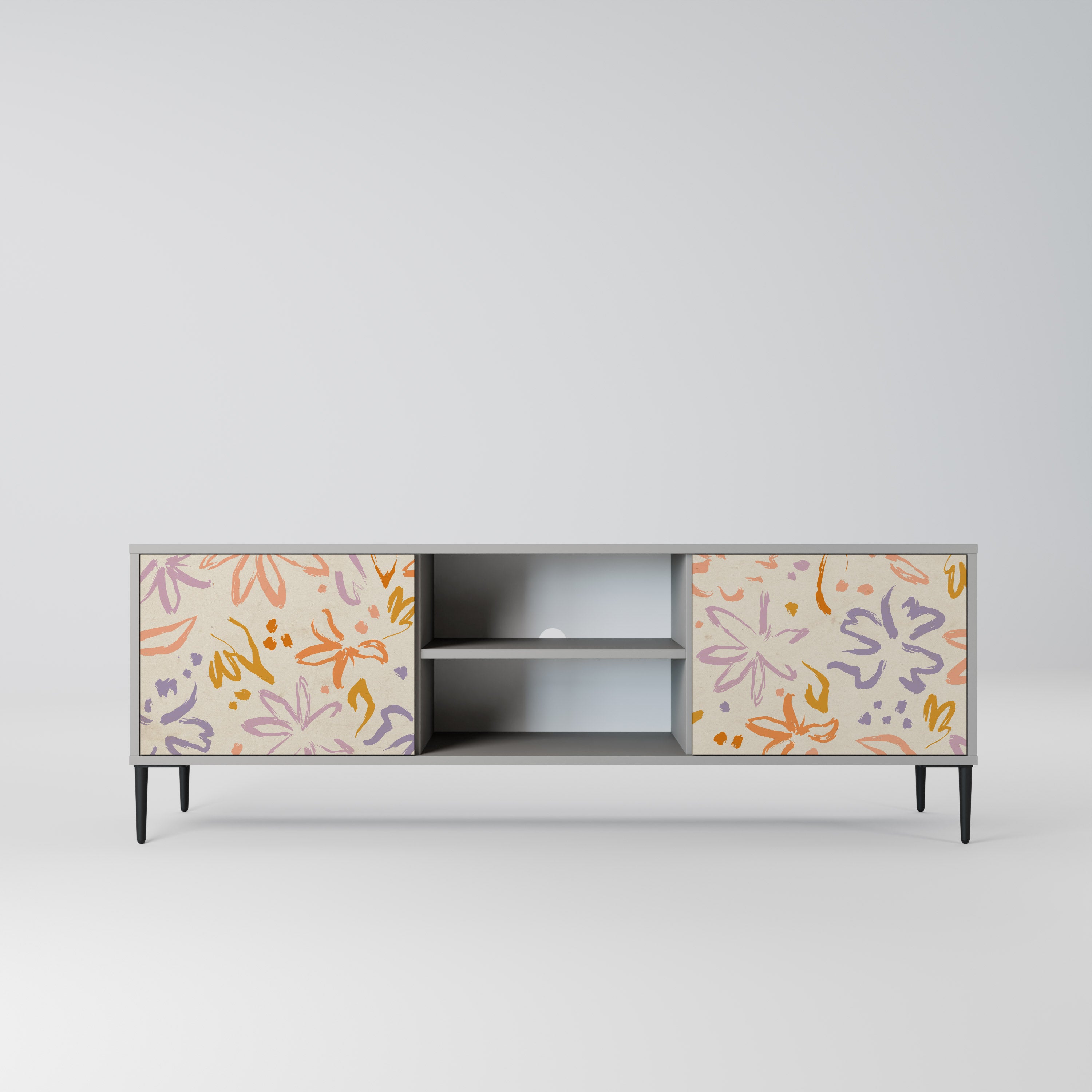 SPRING WHIMSY 2-Door TV Stand in Grey Finish