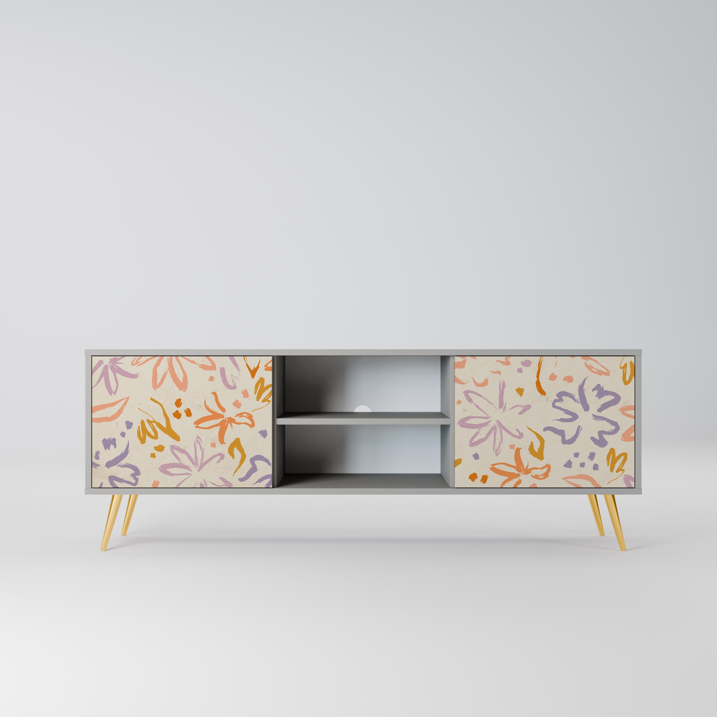 SPRING WHIMSY 2-Door TV Stand in Grey Finish