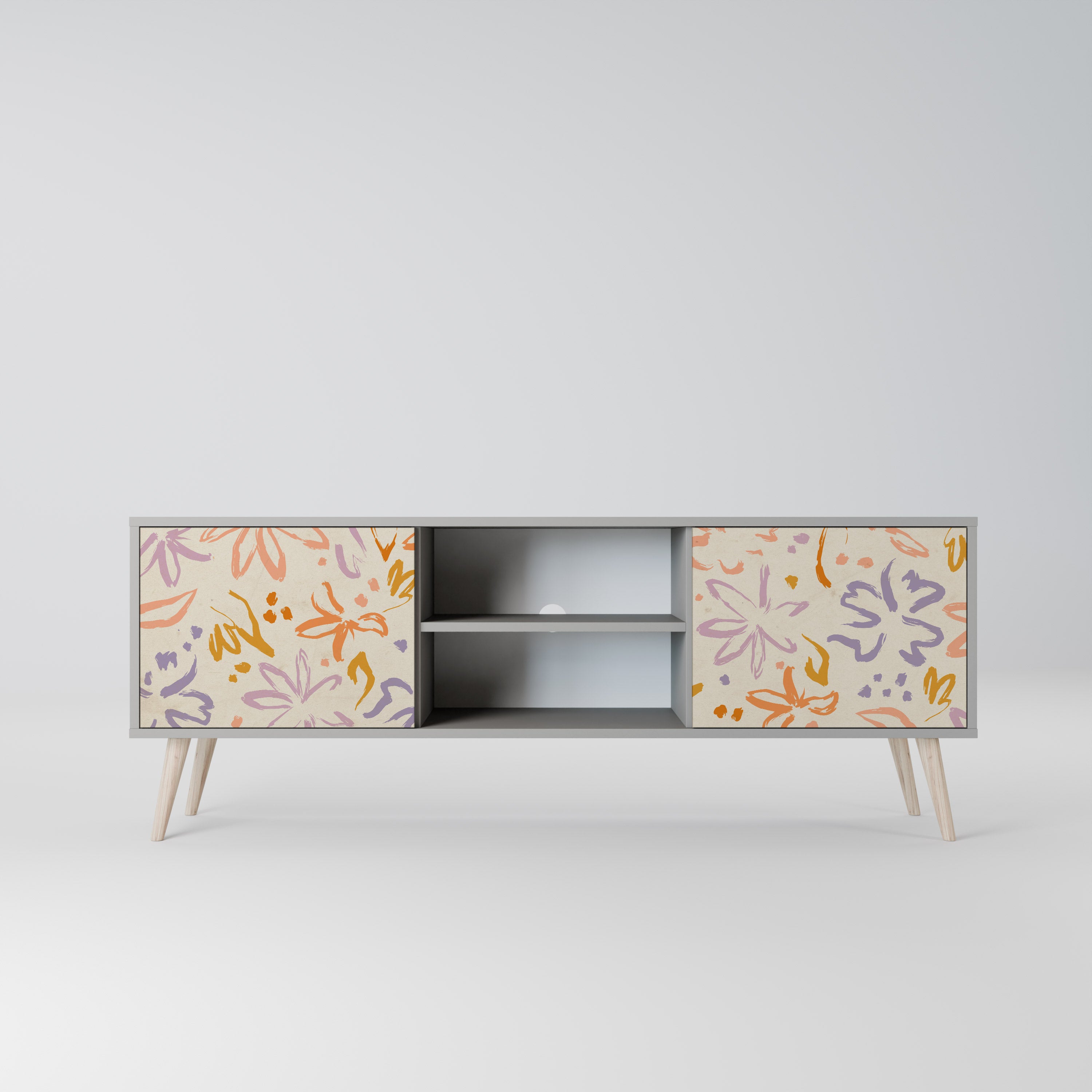SPRING WHIMSY 2-Door TV Stand in Grey Finish