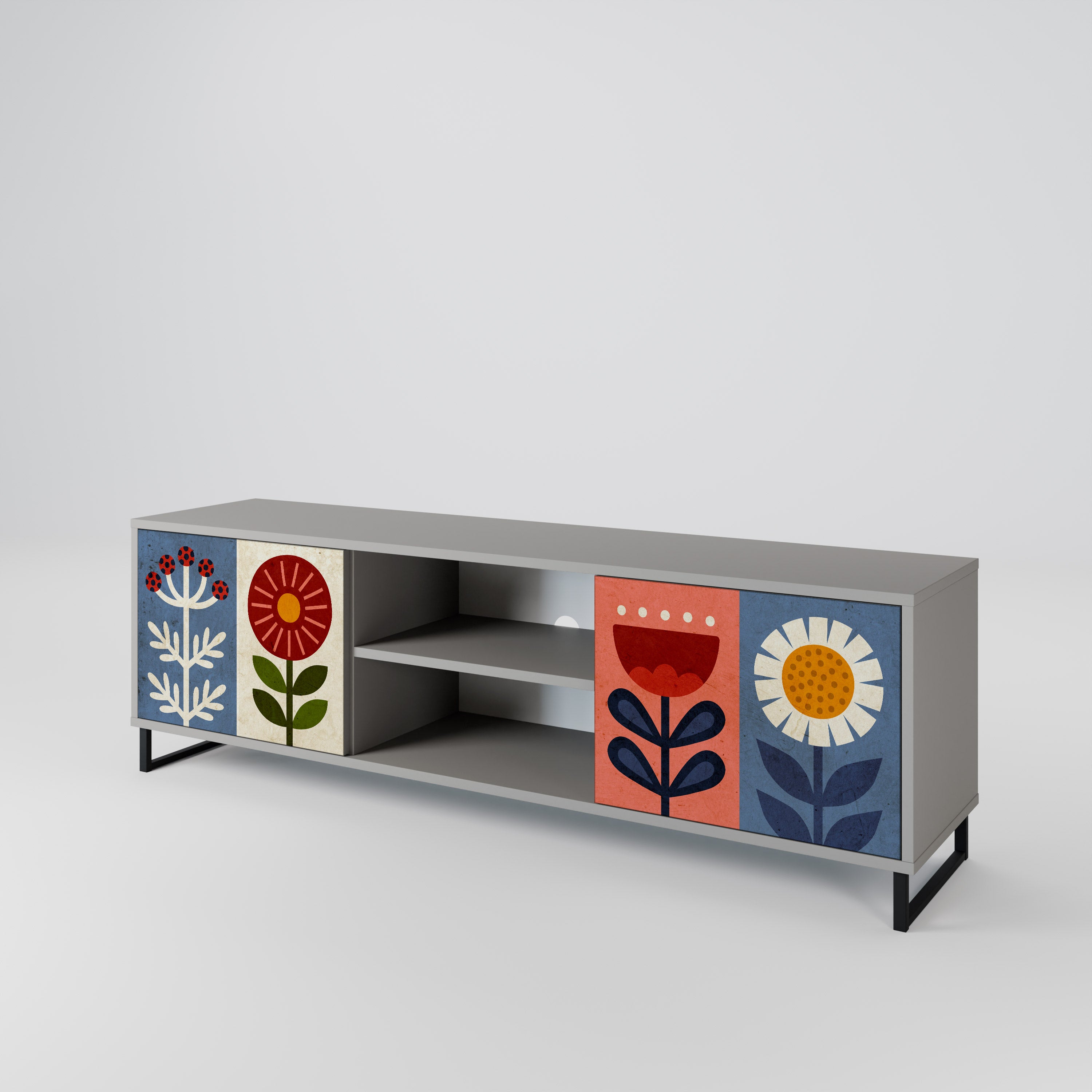 SCANDIC FLOWERET 2-Door TV Stand in Grey Finish