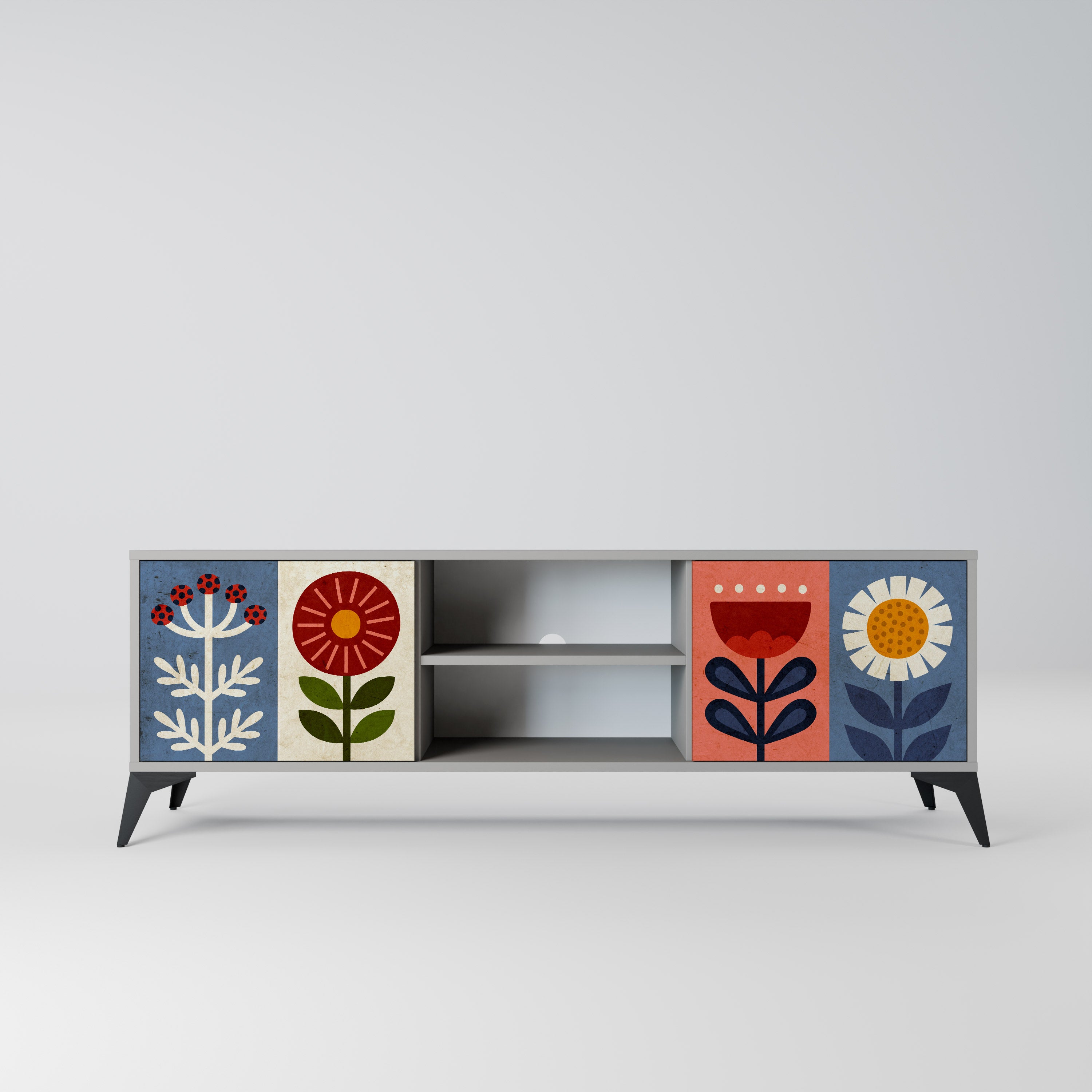 SCANDIC FLOWERET 2-Door TV Stand in Grey Finish