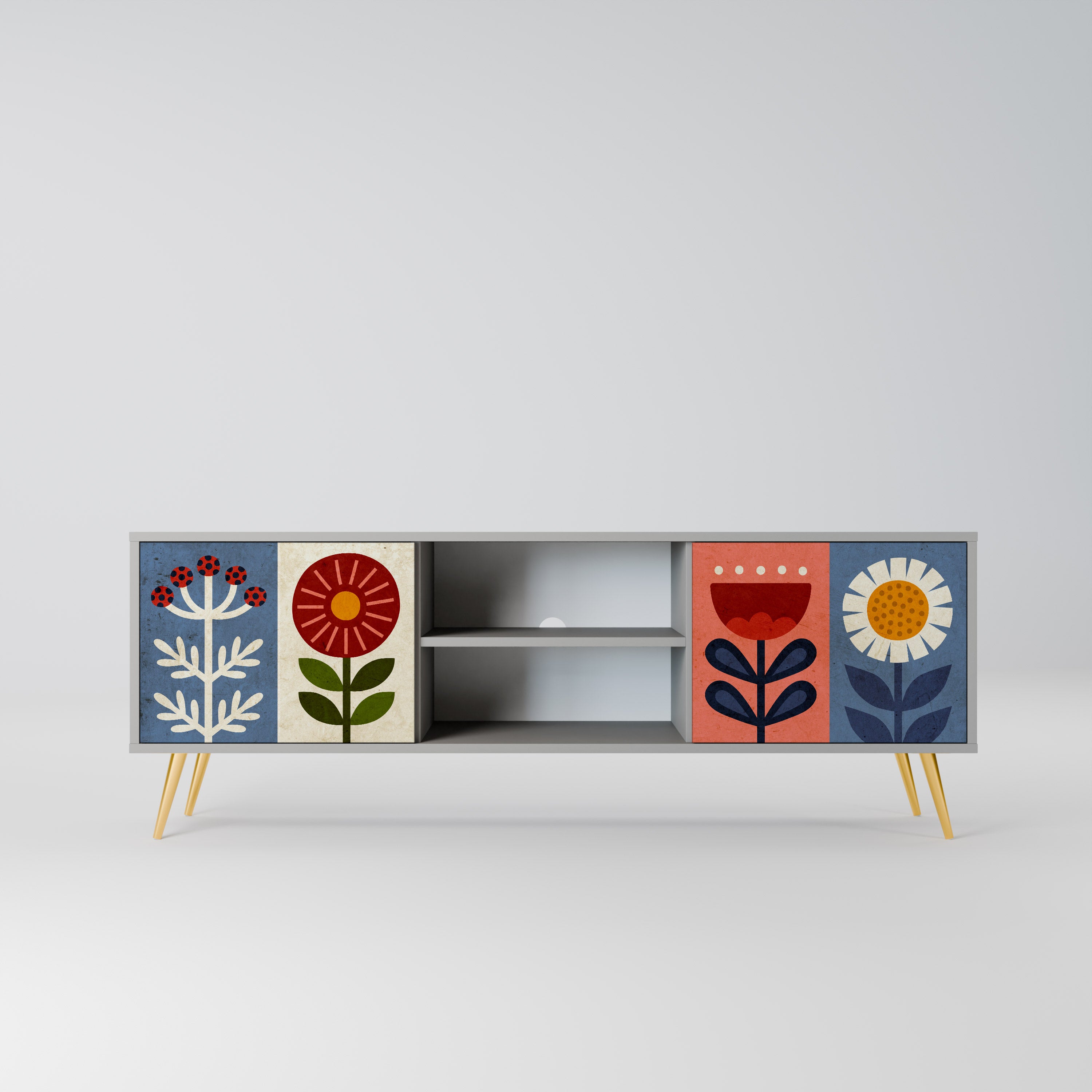 SCANDIC FLOWERET 2-Door TV Stand in Grey Finish