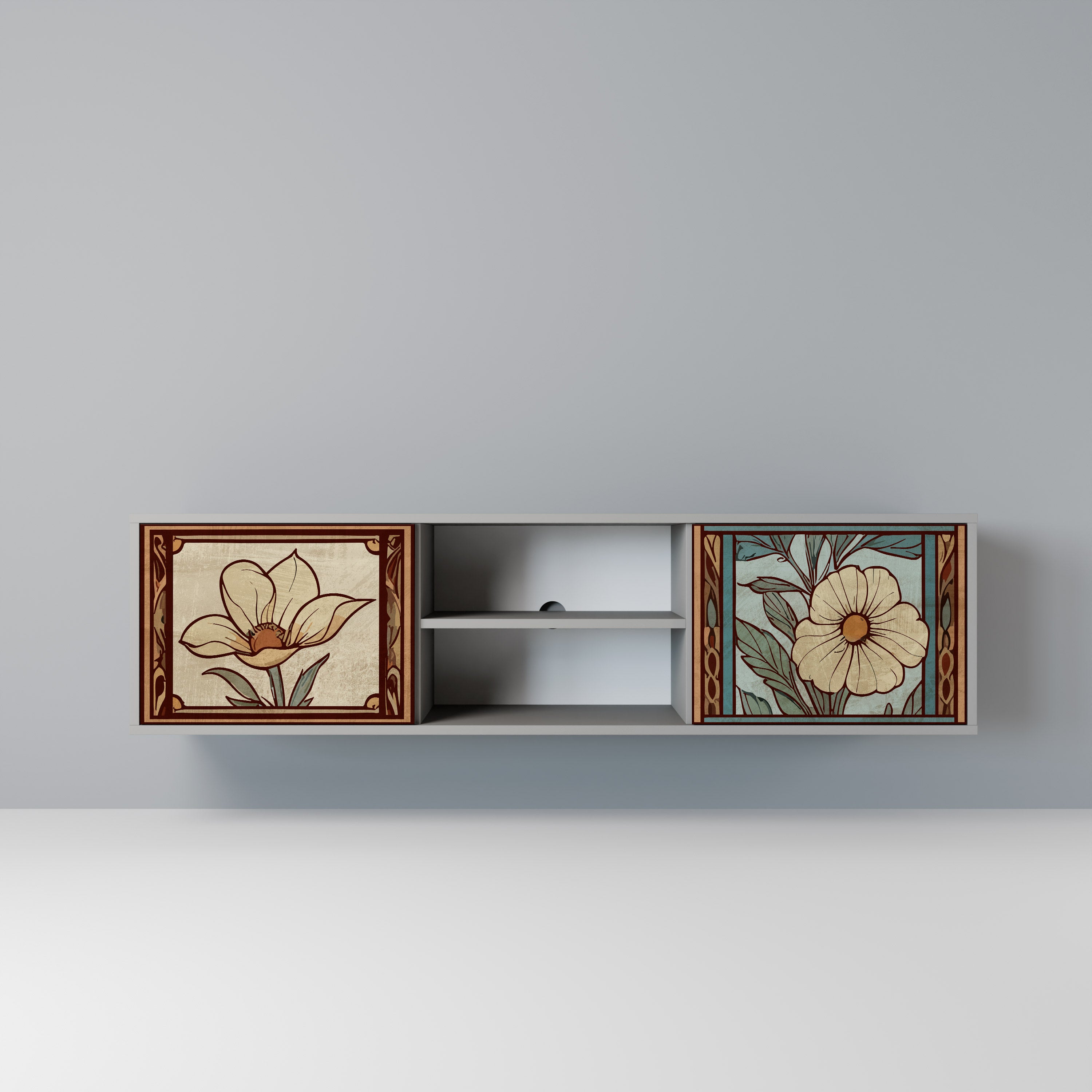 Βάση τηλεόρασης TIMELESS FLORA με 2 πόρτες σε γκρι φινίρισμα