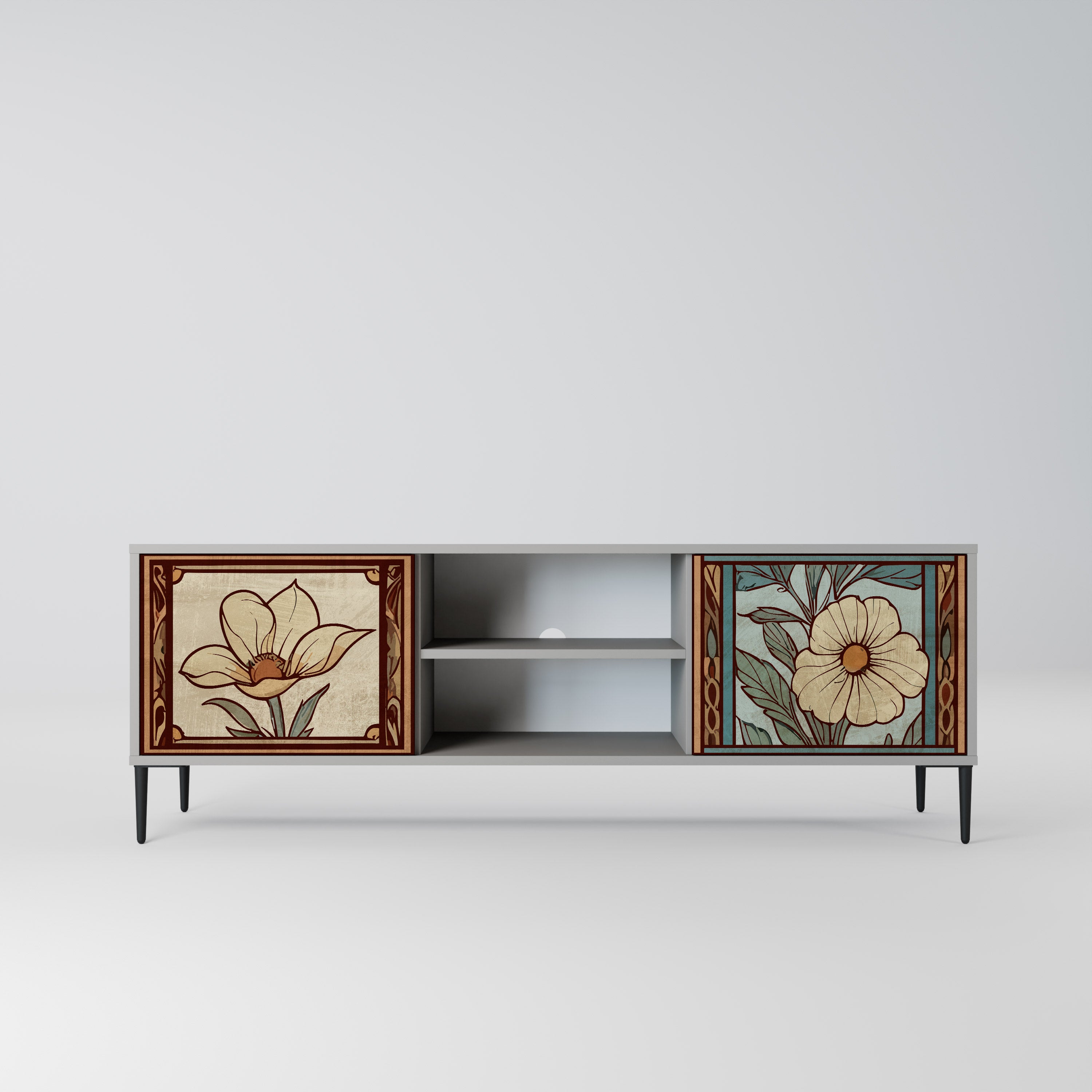 Βάση τηλεόρασης TIMELESS FLORA με 2 πόρτες σε γκρι φινίρισμα
