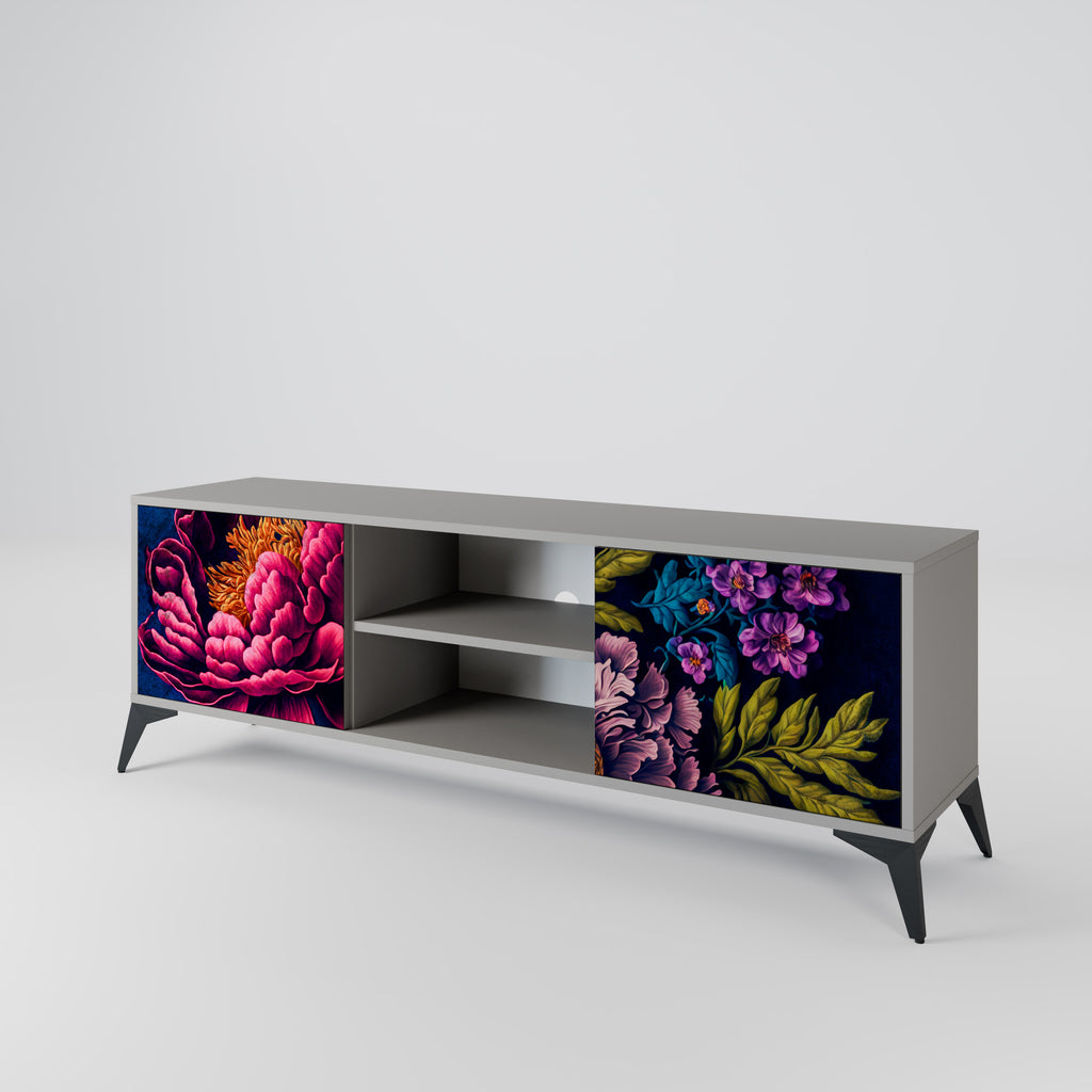 BLOOMING ELEGANCE 2-Door TV Stand in Grey Finish
