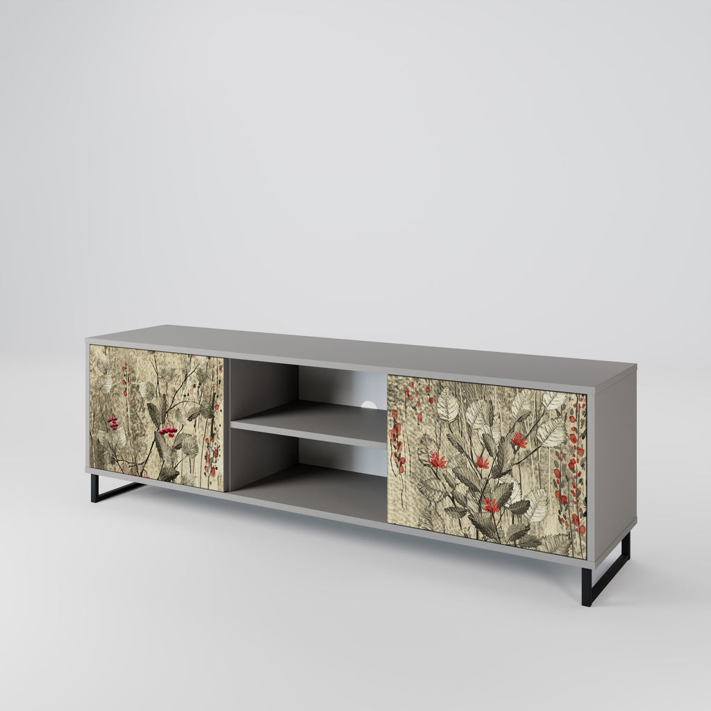 HERBAL GRACE 2-Door TV Stand in Grey Finish