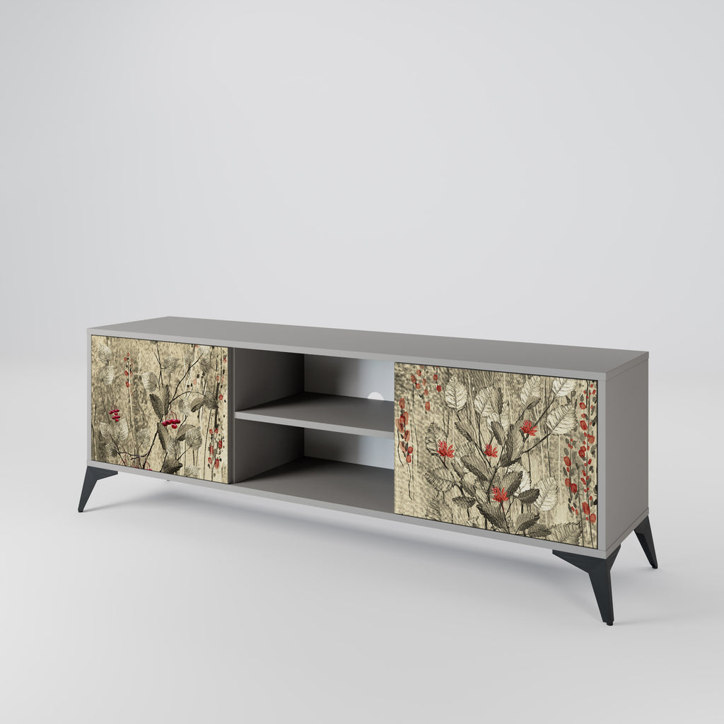 HERBAL GRACE 2-Door TV Stand in Grey Finish