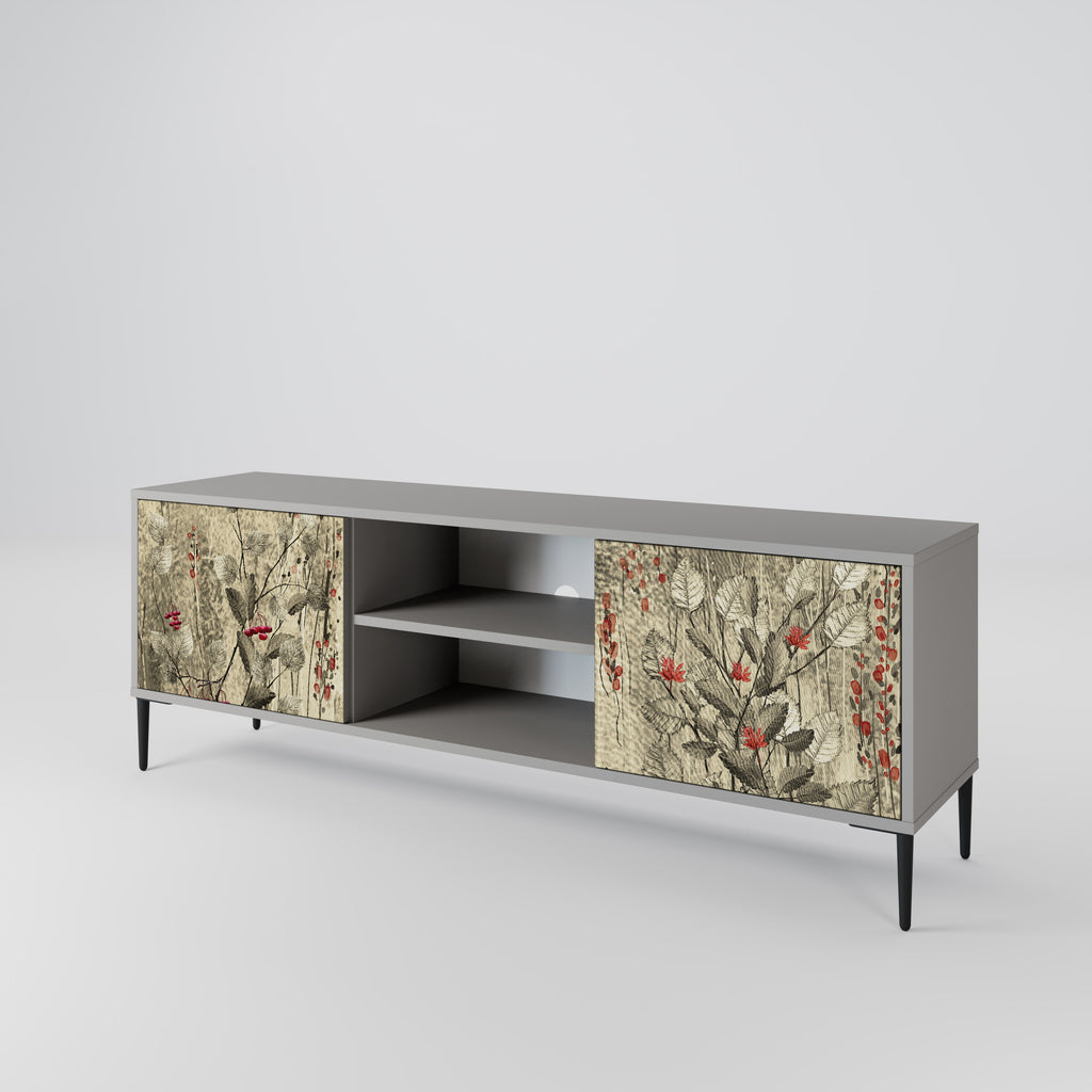 HERBAL GRACE 2-Door TV Stand in Grey Finish
