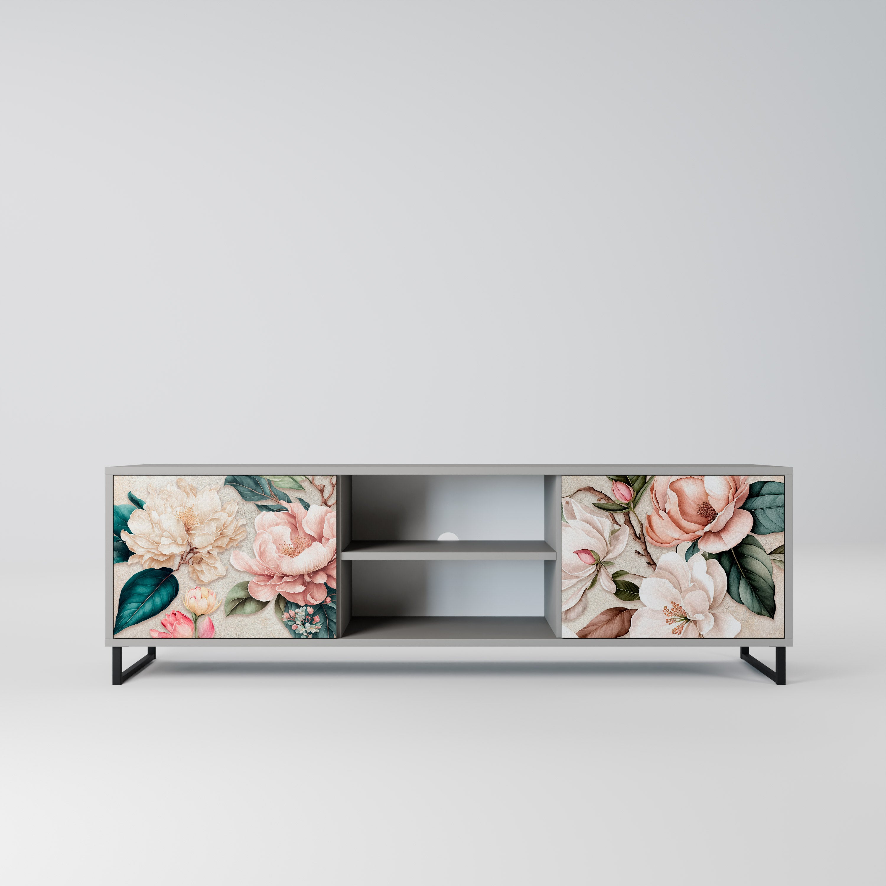 Βάση τηλεόρασης FLORAL GRACE με 2 πόρτες σε γκρι φινίρισμα