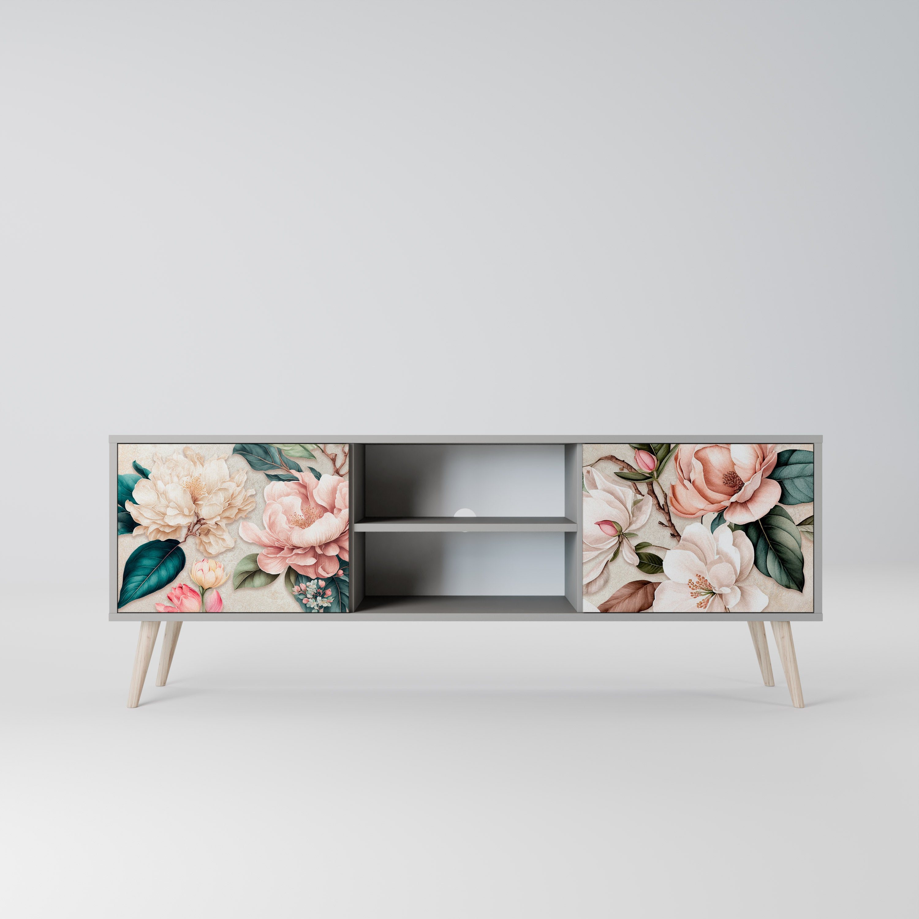 Βάση τηλεόρασης FLORAL GRACE με 2 πόρτες σε γκρι φινίρισμα