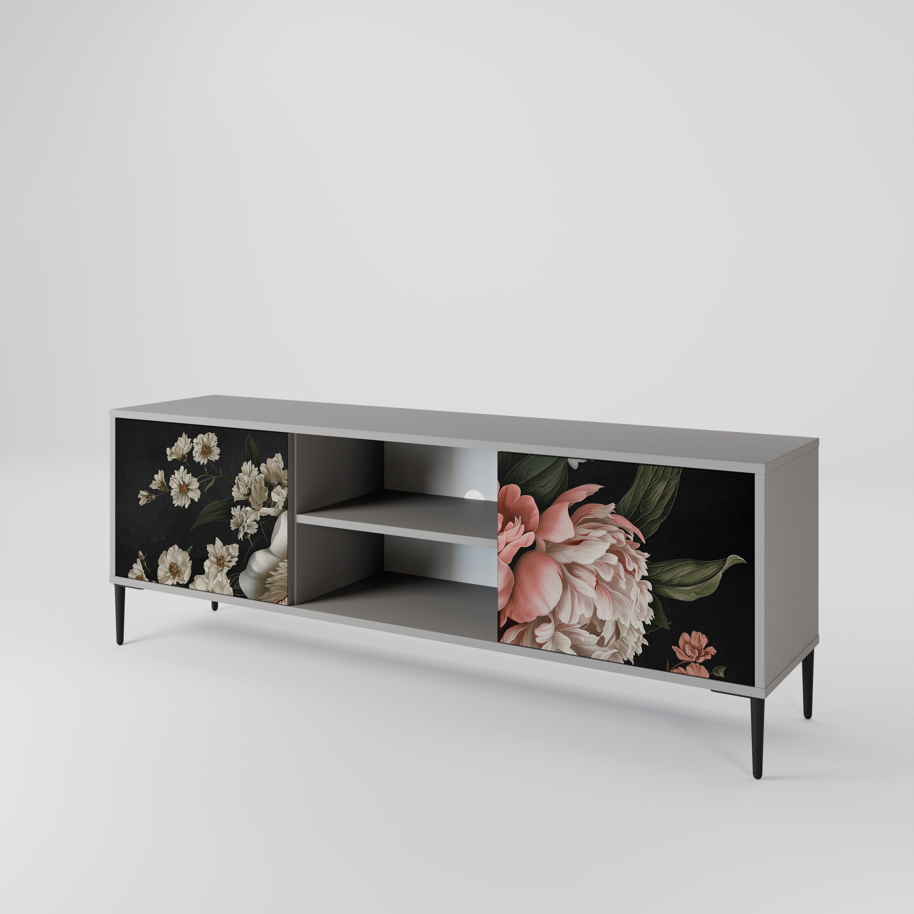 Βάση τηλεόρασης LUSH ELEGANCE με 2 πόρτες σε γκρι φινίρισμα