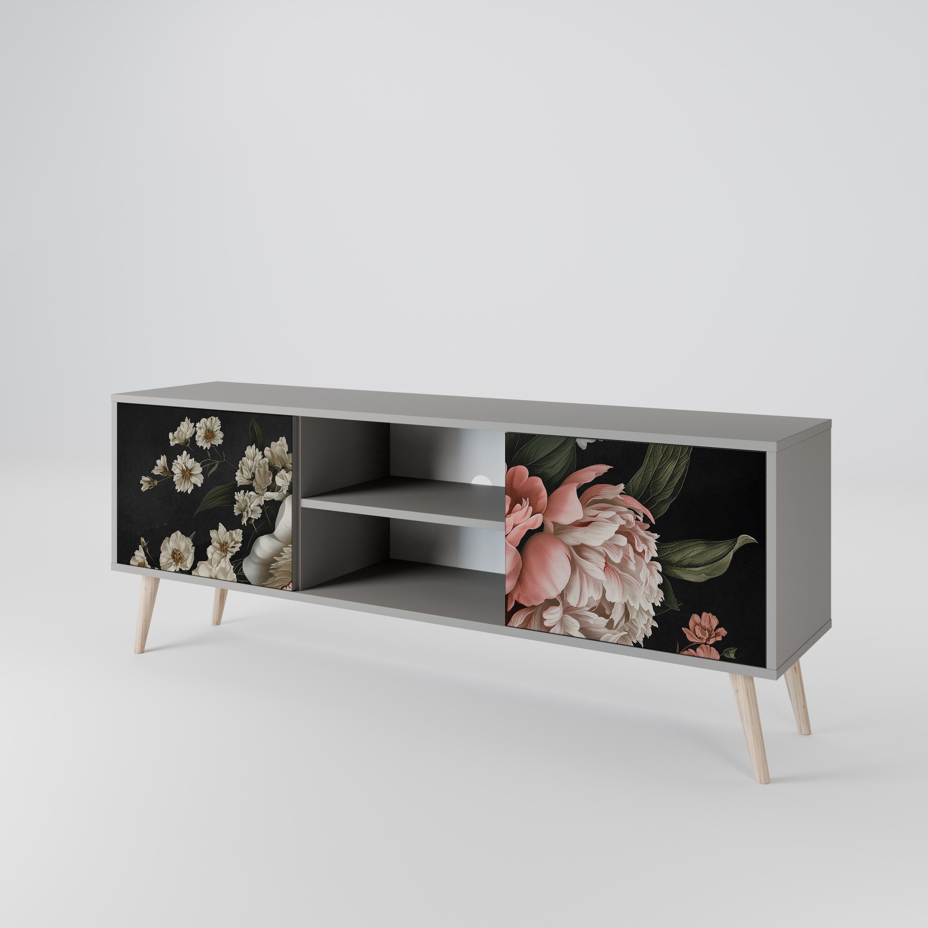 Βάση τηλεόρασης LUSH ELEGANCE με 2 πόρτες σε γκρι φινίρισμα