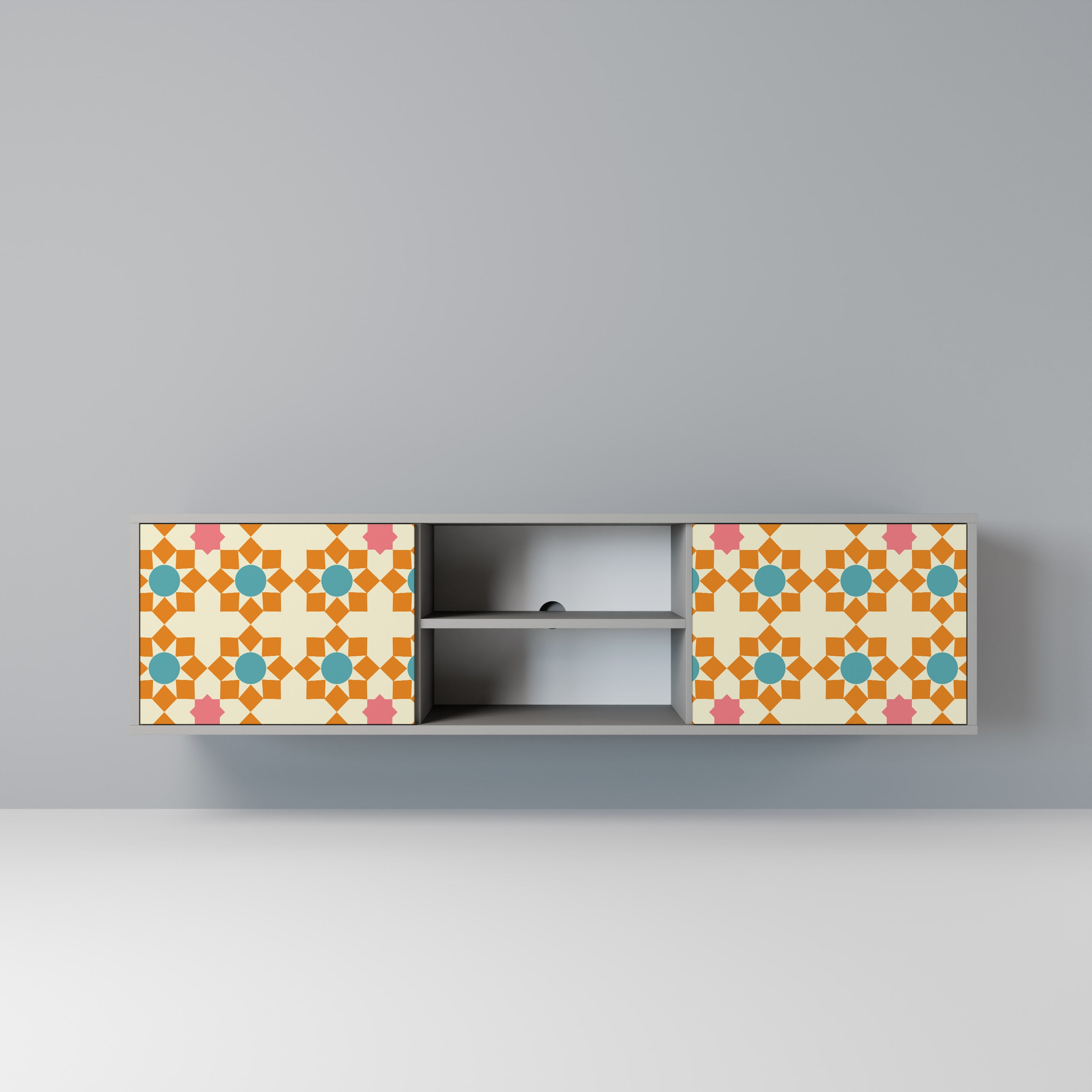 Βάση τηλεόρασης FLORAL DECOR με 2 πόρτες σε γκρι φινίρισμα