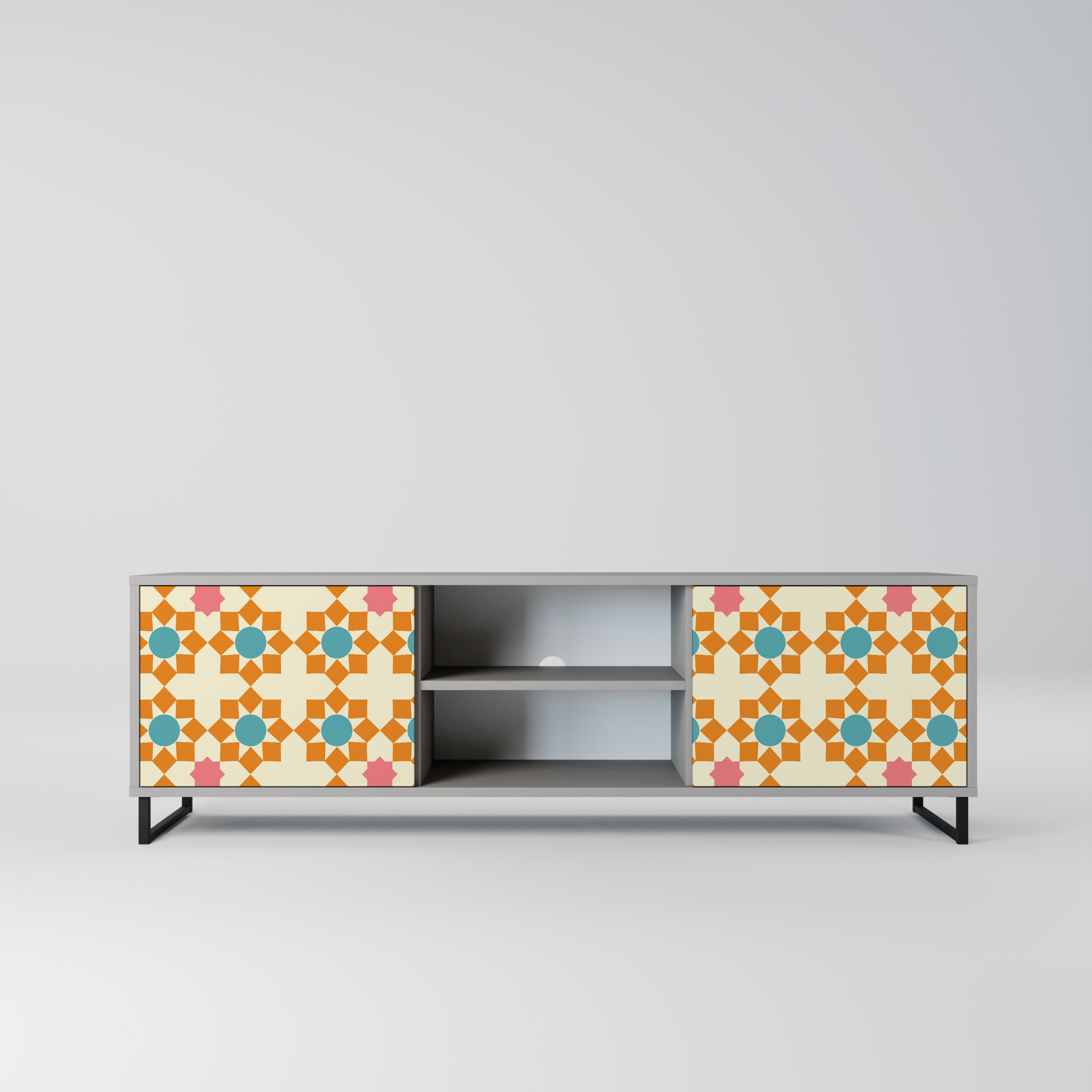 Βάση τηλεόρασης FLORAL DECOR με 2 πόρτες σε γκρι φινίρισμα