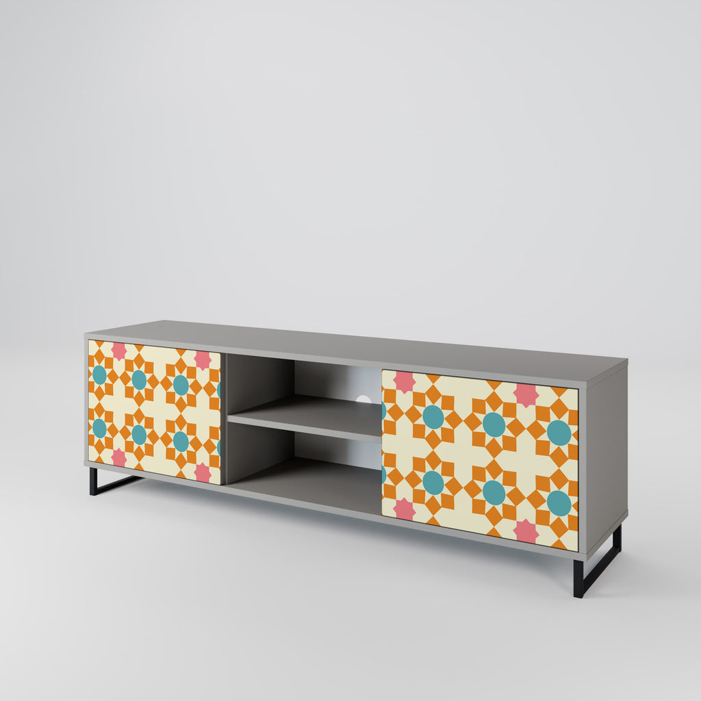 Βάση τηλεόρασης FLORAL DECOR με 2 πόρτες σε γκρι φινίρισμα