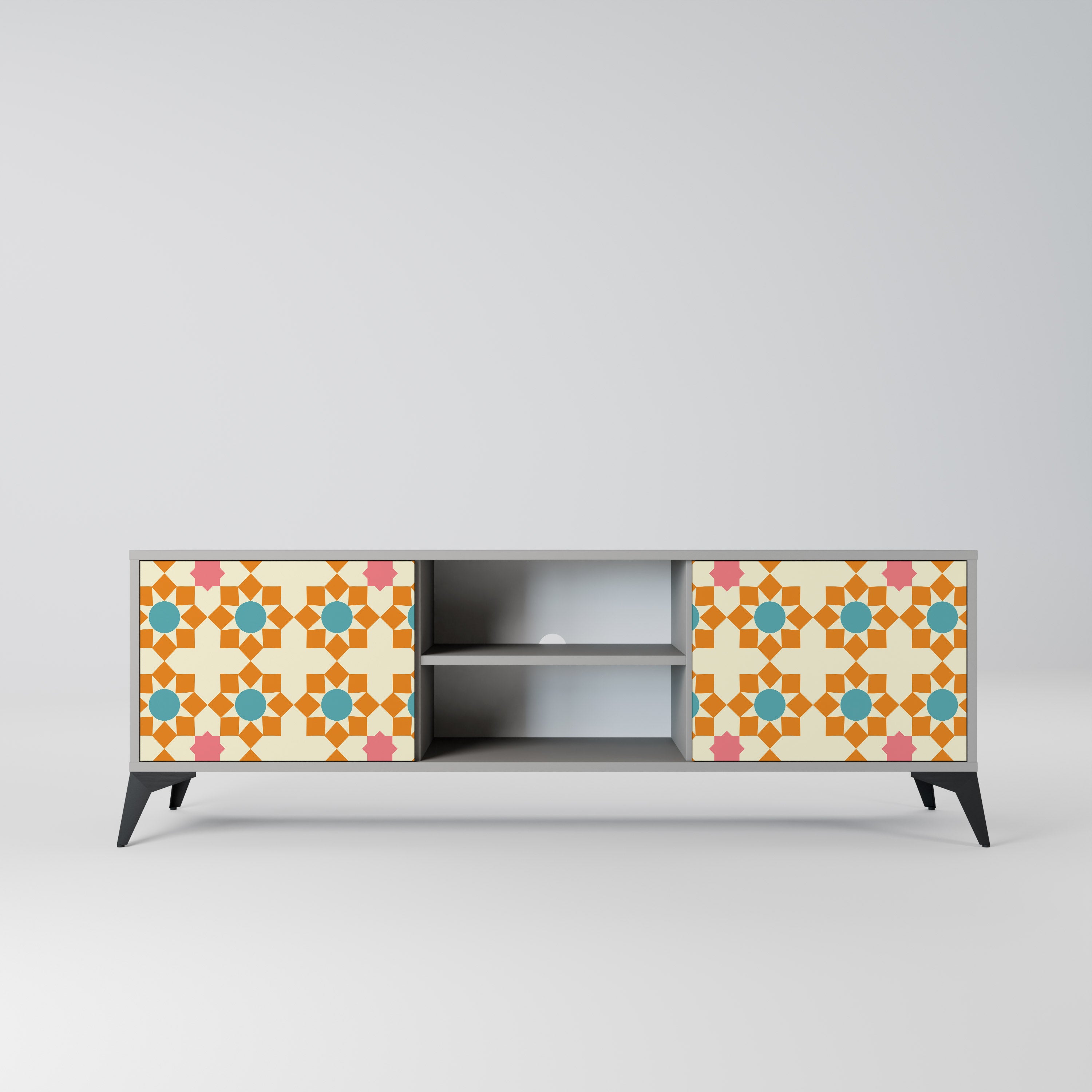 Βάση τηλεόρασης FLORAL DECOR με 2 πόρτες σε γκρι φινίρισμα