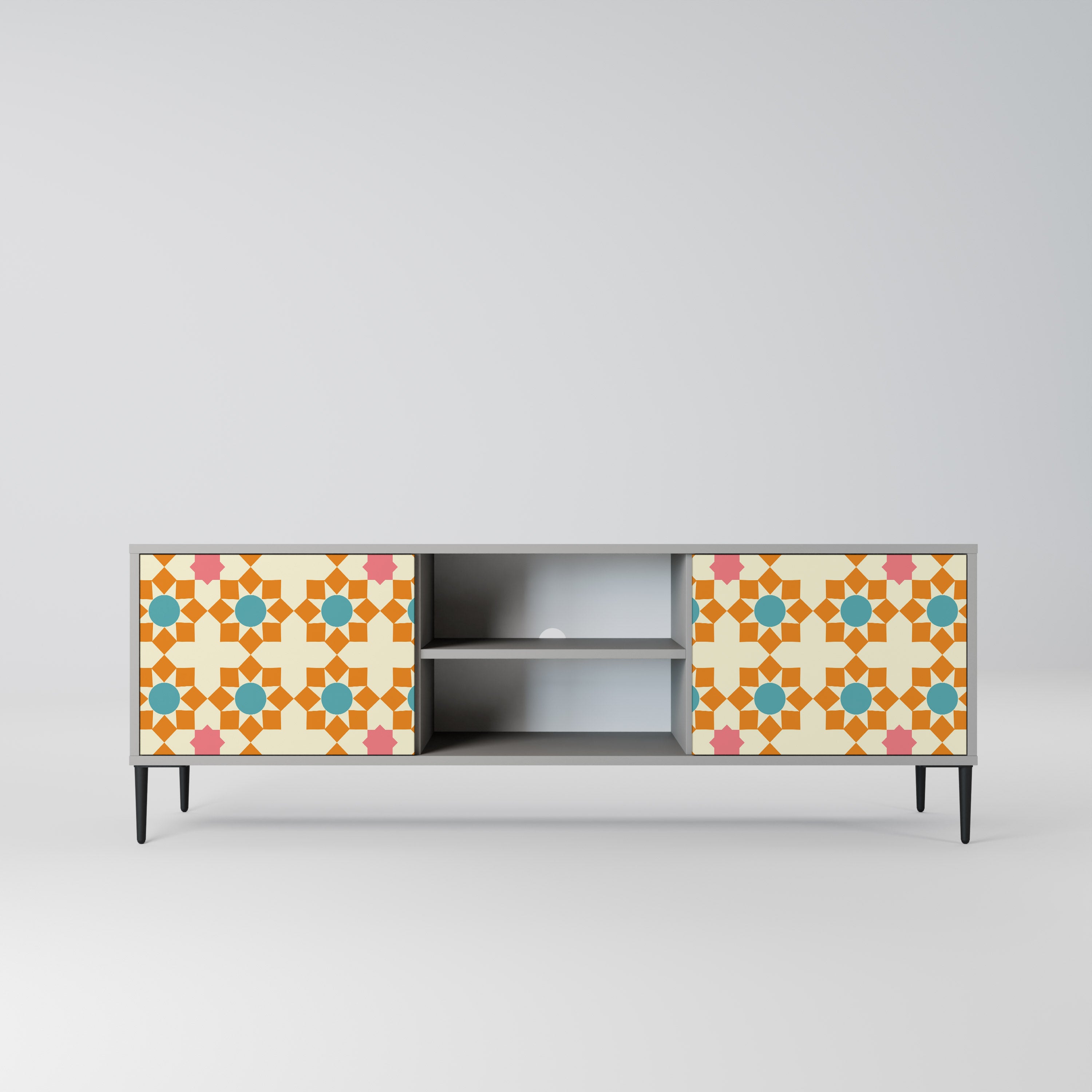 Βάση τηλεόρασης FLORAL DECOR με 2 πόρτες σε γκρι φινίρισμα