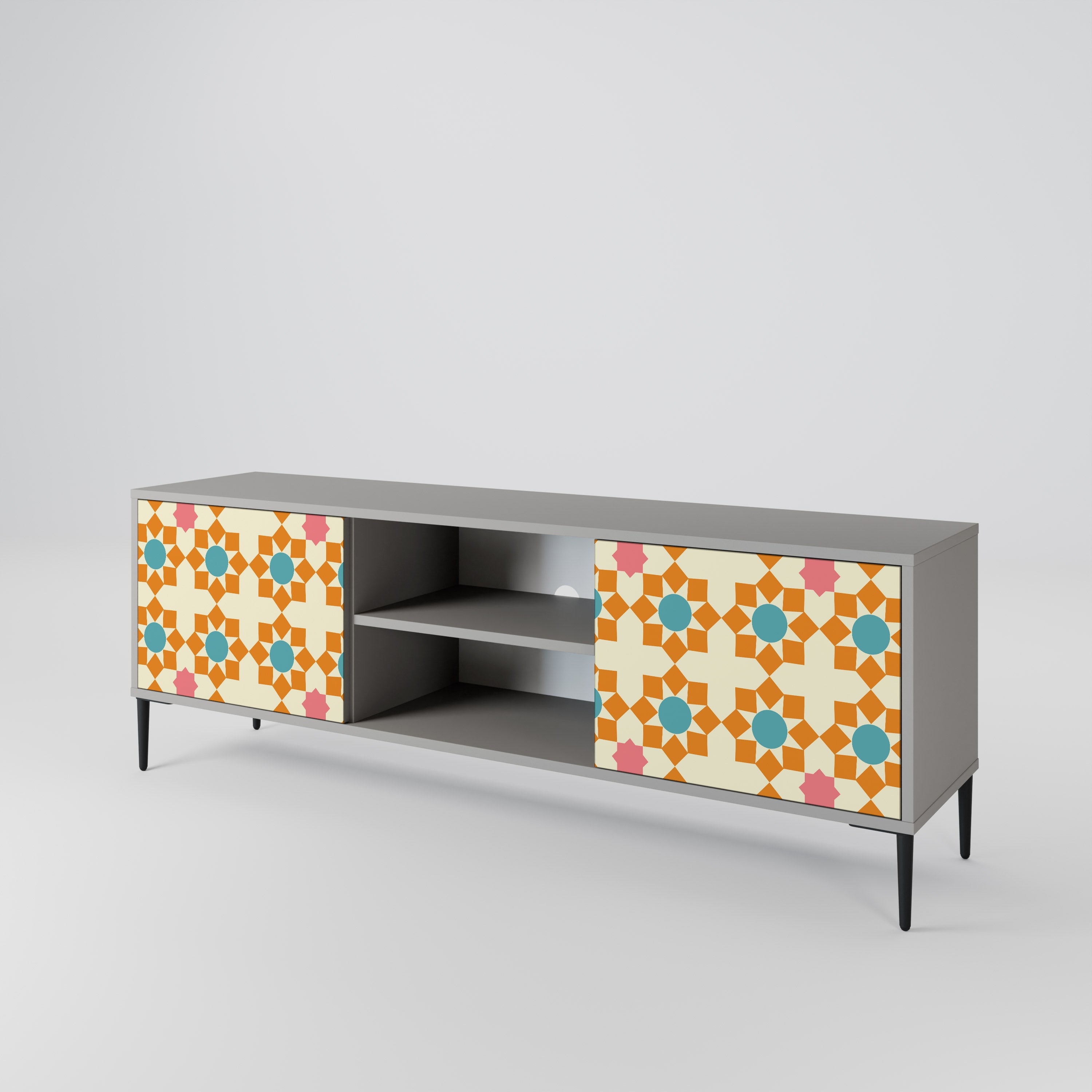 Βάση τηλεόρασης FLORAL DECOR με 2 πόρτες σε γκρι φινίρισμα