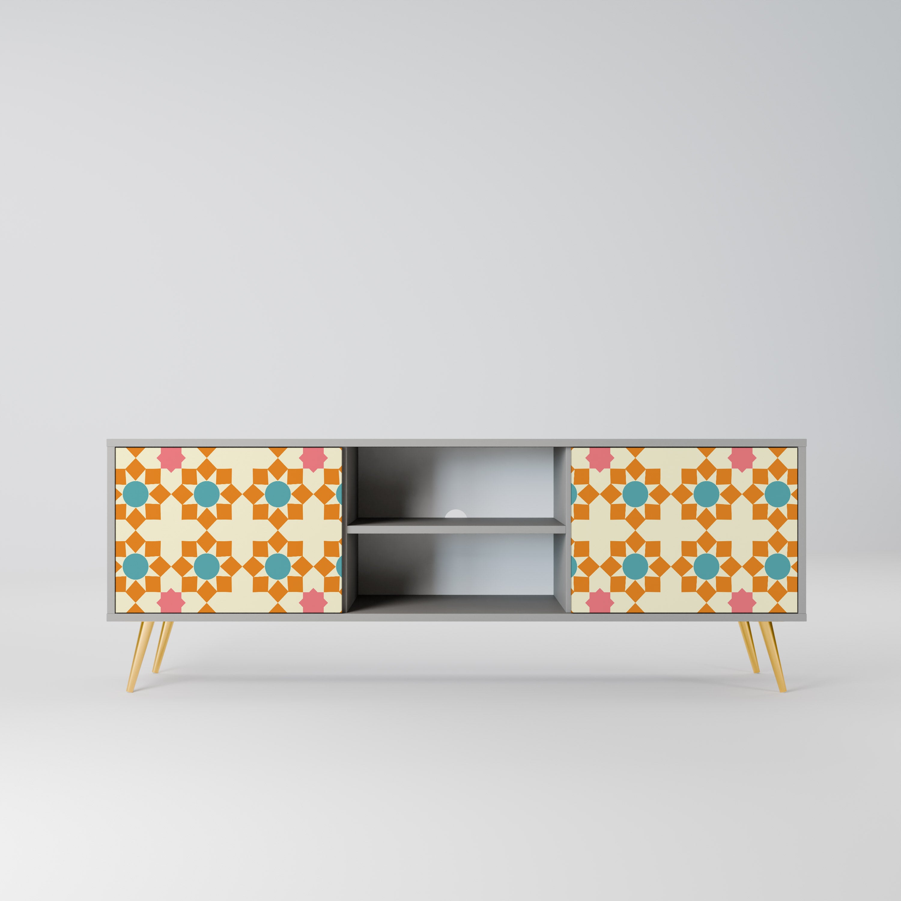 Βάση τηλεόρασης FLORAL DECOR με 2 πόρτες σε γκρι φινίρισμα