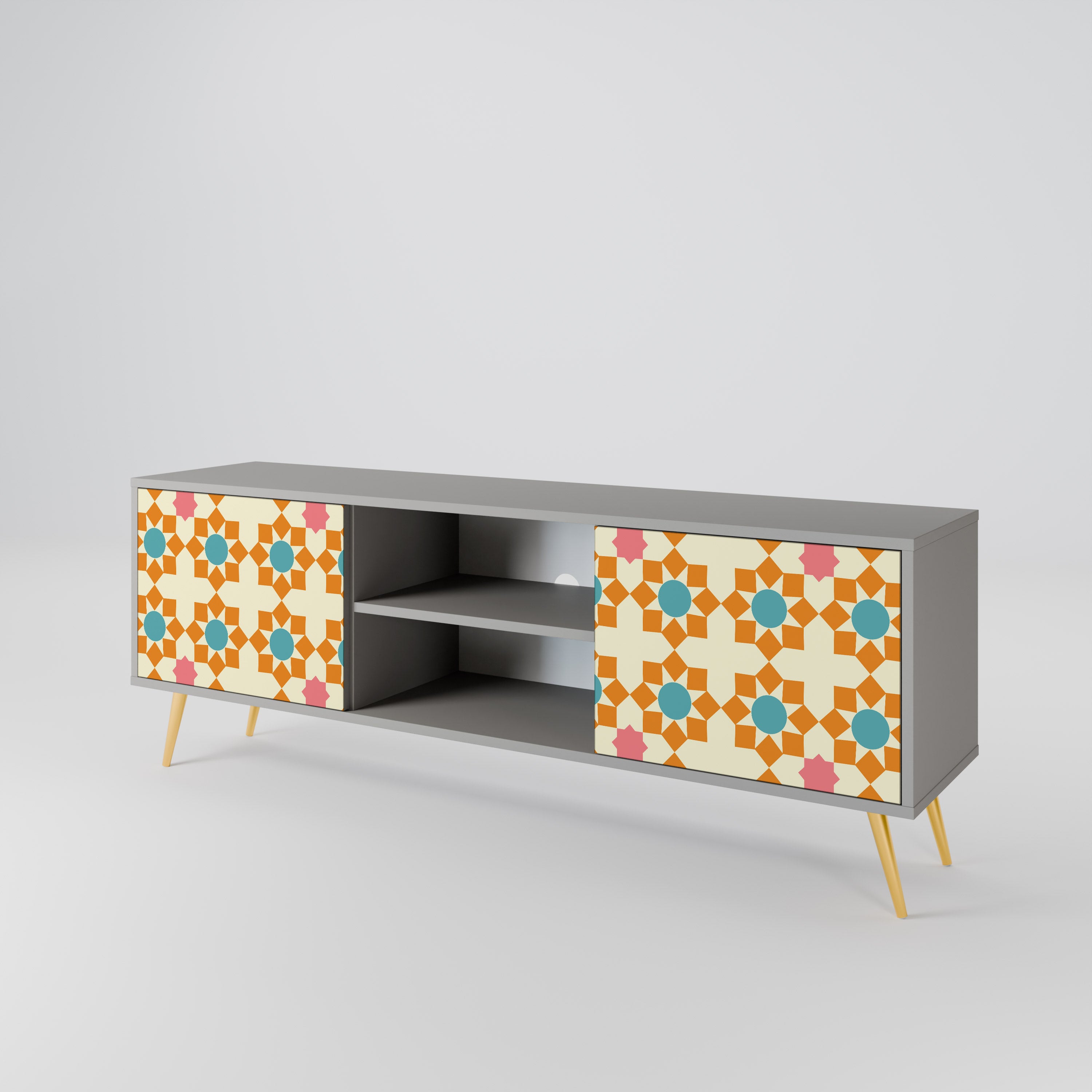 Βάση τηλεόρασης FLORAL DECOR με 2 πόρτες σε γκρι φινίρισμα