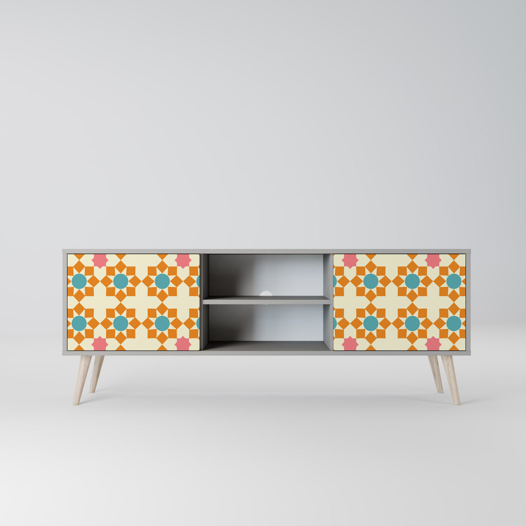 Βάση τηλεόρασης FLORAL DECOR με 2 πόρτες σε γκρι φινίρισμα