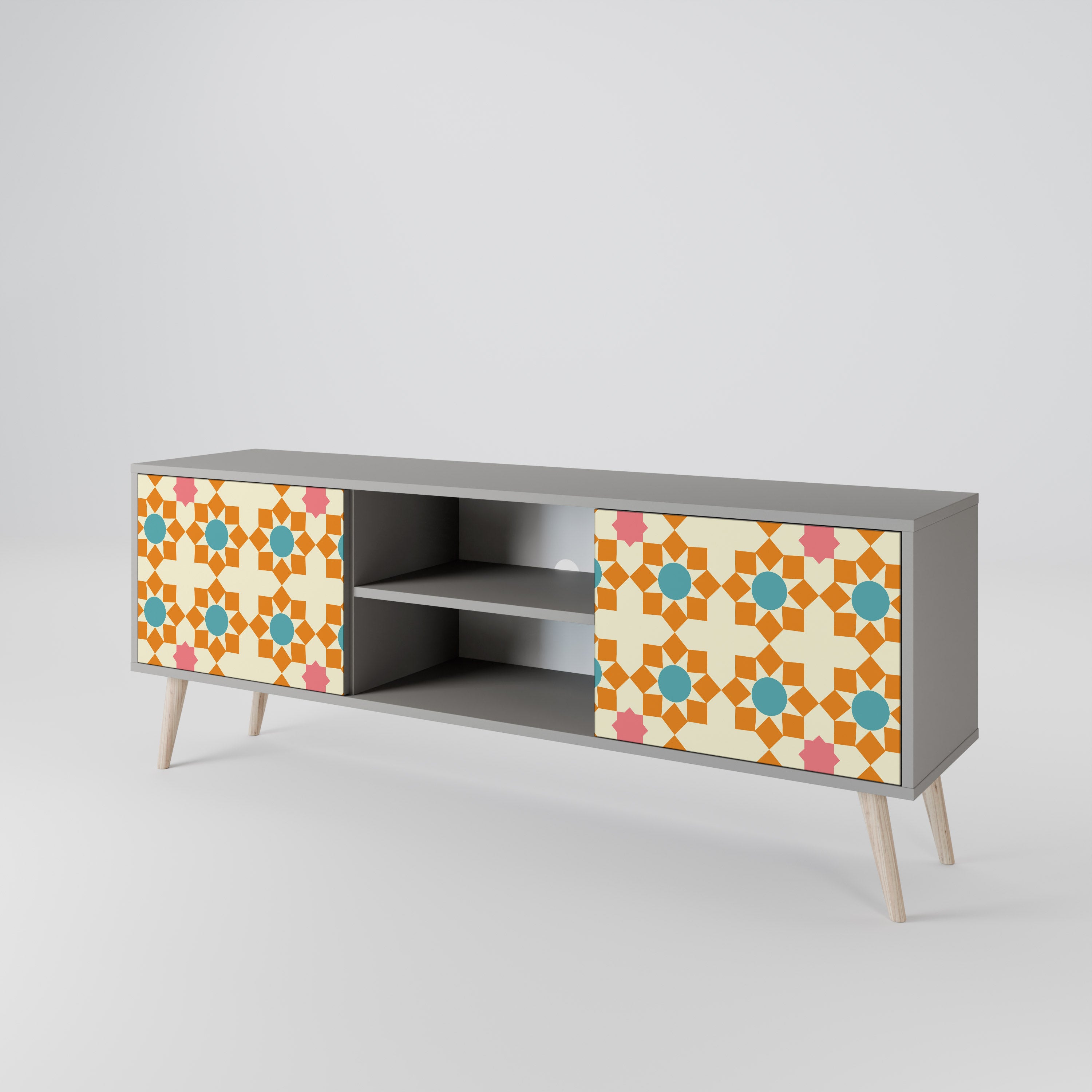Βάση τηλεόρασης FLORAL DECOR με 2 πόρτες σε γκρι φινίρισμα