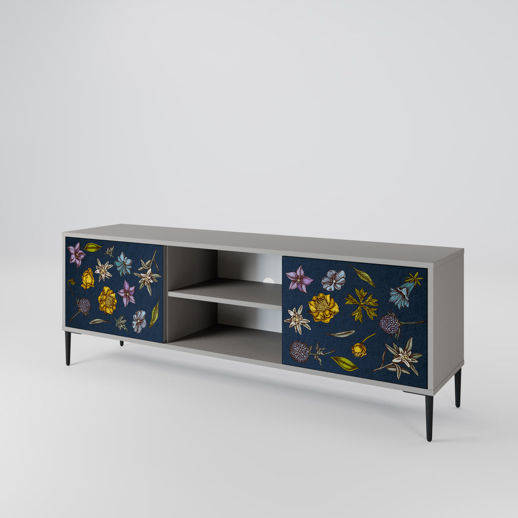 Βάση τηλεόρασης 2 θυρών FLOWERS ON NAVY BLUE σε γκρι φινίρισμα