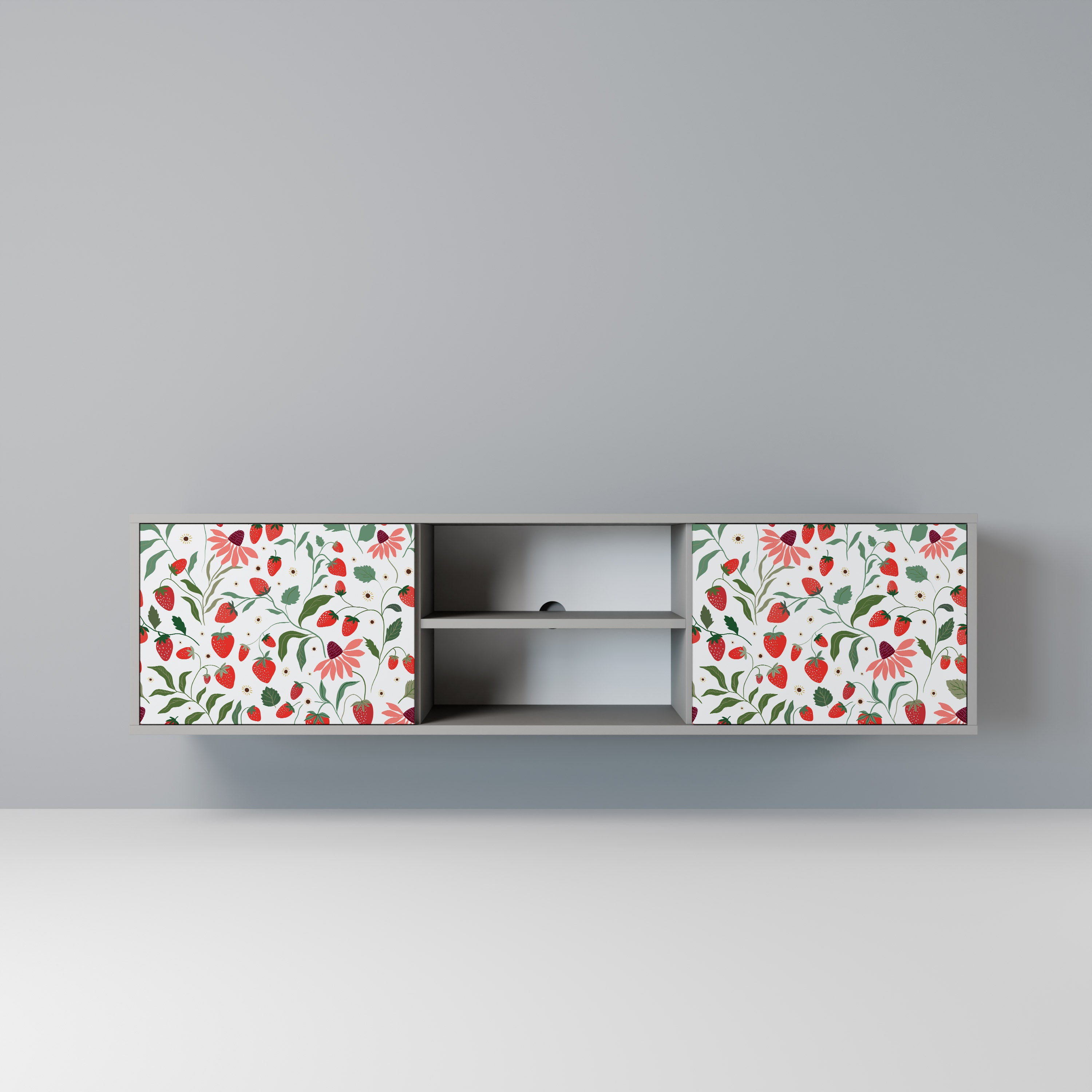Βάση τηλεόρασης 2 θυρών FLOWERS AND STRAWBERRIES σε γκρι φινίρισμα