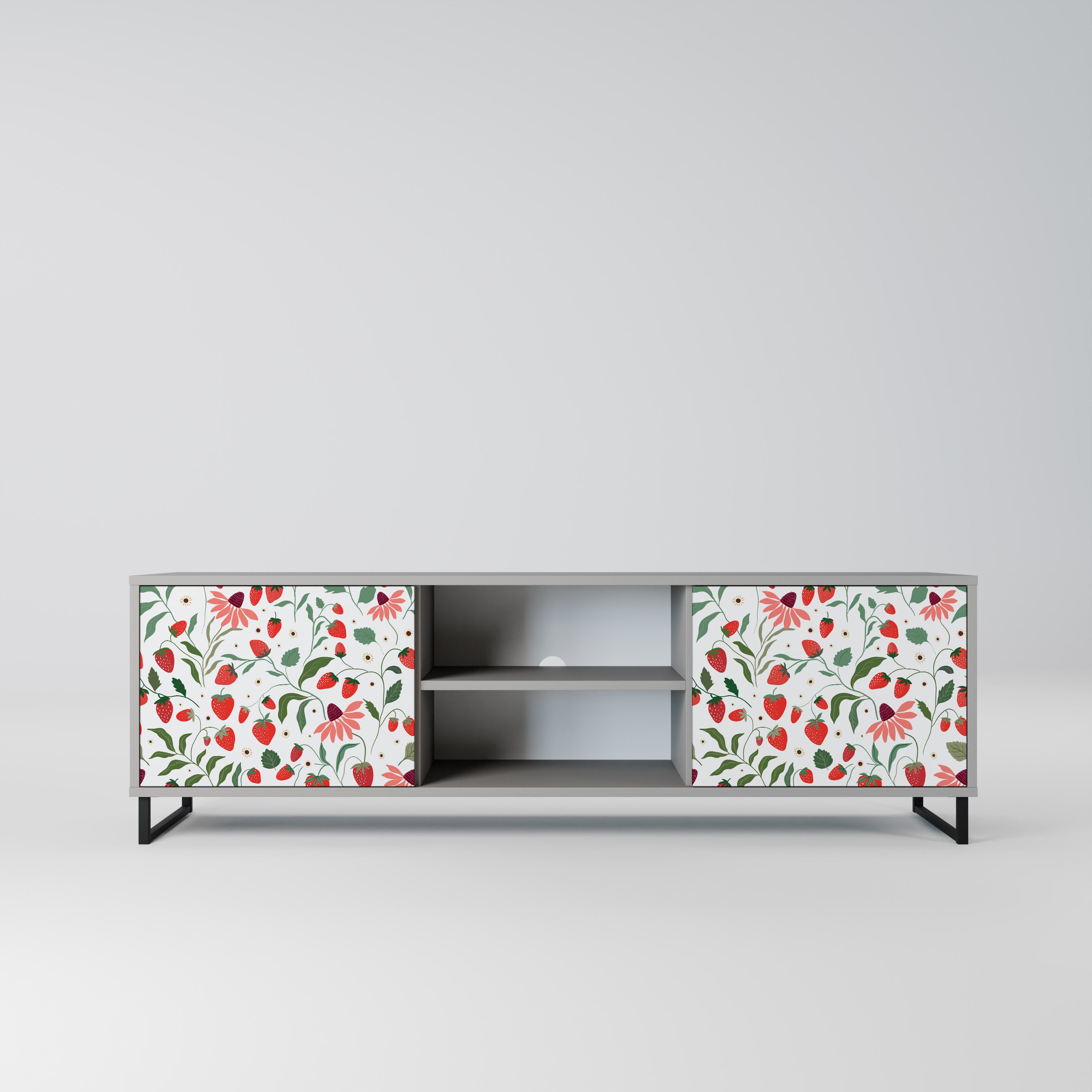 Βάση τηλεόρασης 2 θυρών FLOWERS AND STRAWBERRIES σε γκρι φινίρισμα