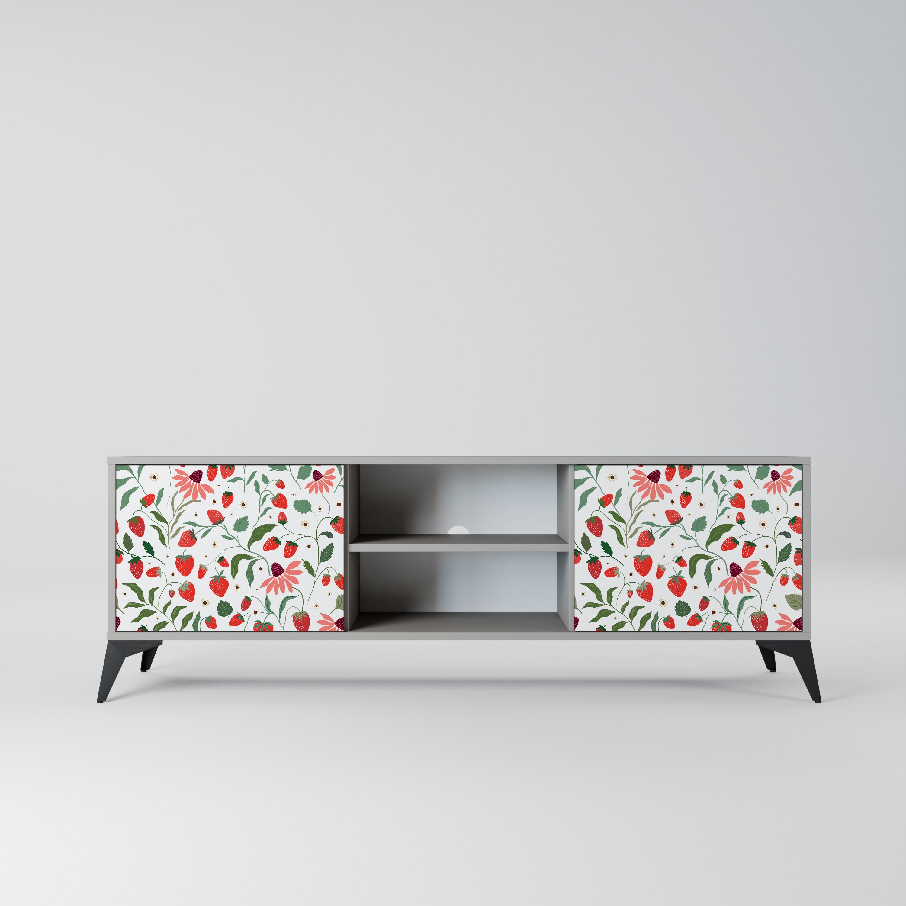 Βάση τηλεόρασης 2 θυρών FLOWERS AND STRAWBERRIES σε γκρι φινίρισμα