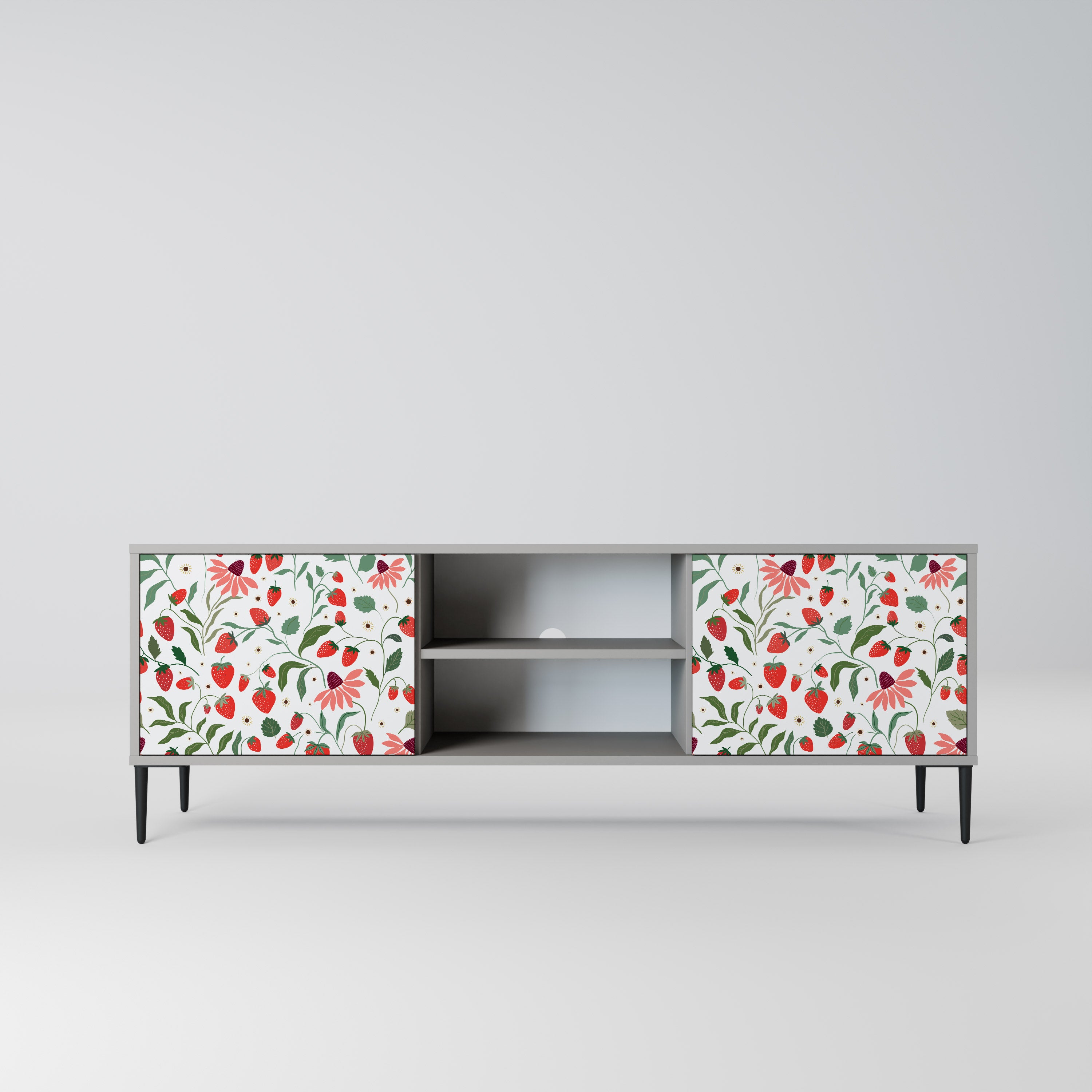 Βάση τηλεόρασης 2 θυρών FLOWERS AND STRAWBERRIES σε γκρι φινίρισμα