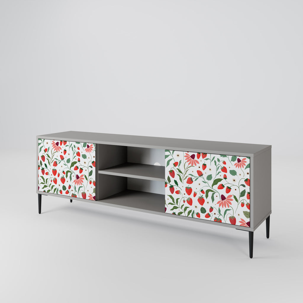 Βάση τηλεόρασης 2 θυρών FLOWERS AND STRAWBERRIES σε γκρι φινίρισμα