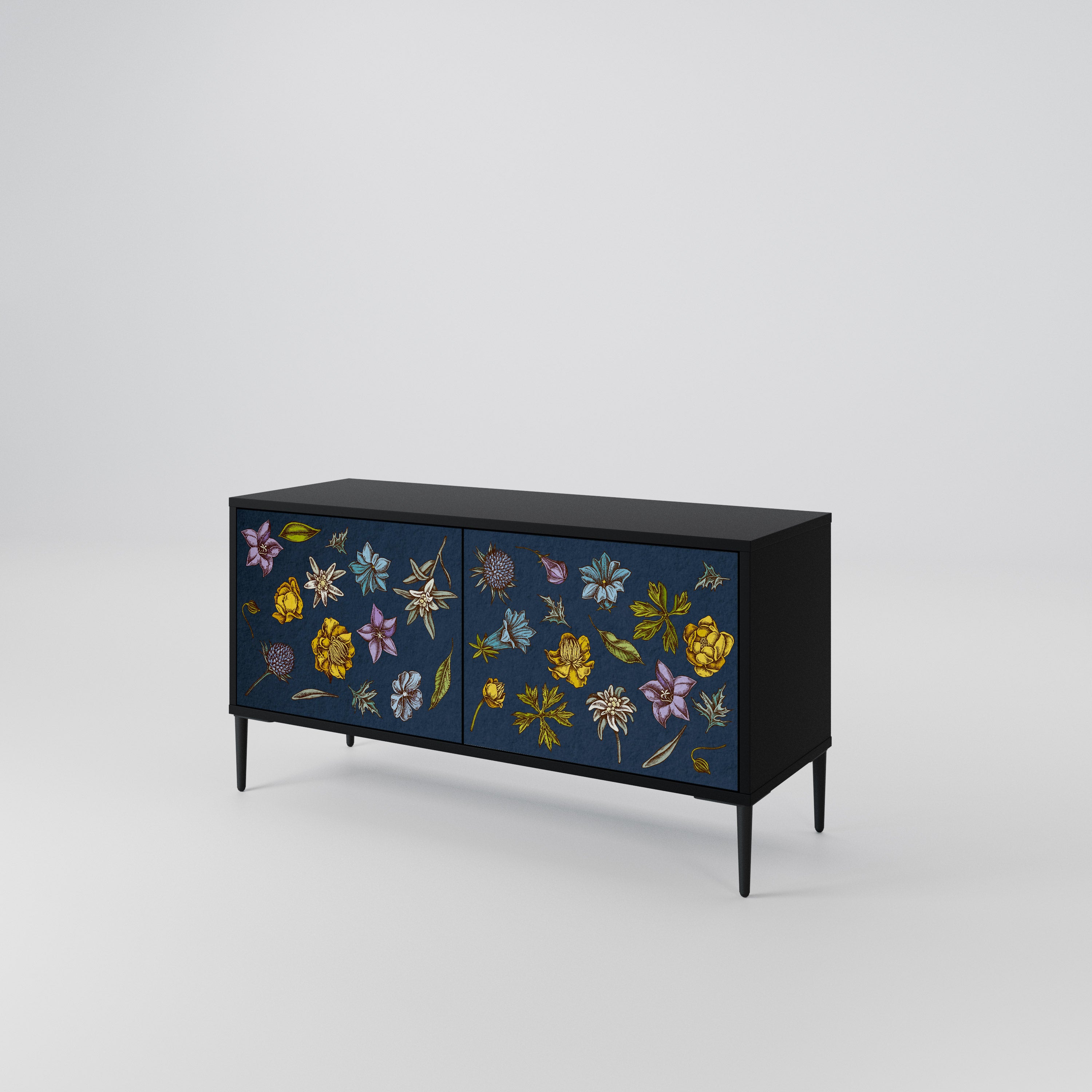 FLOWERS ON NAVY BLUE Compact 2-Door TV Cabinet