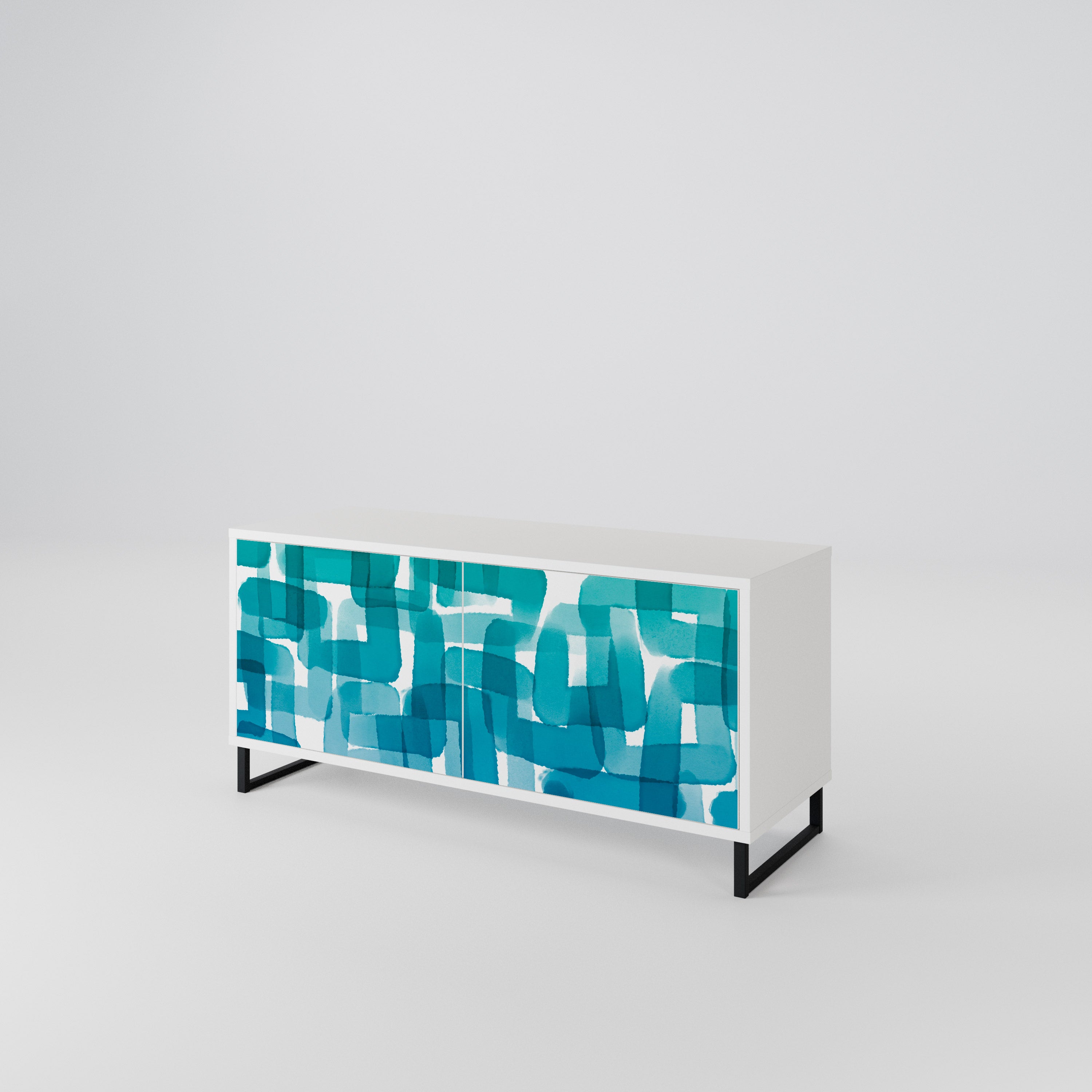 TURQUOISE RECTANGLES Compact 2-Door TV Cabinet
