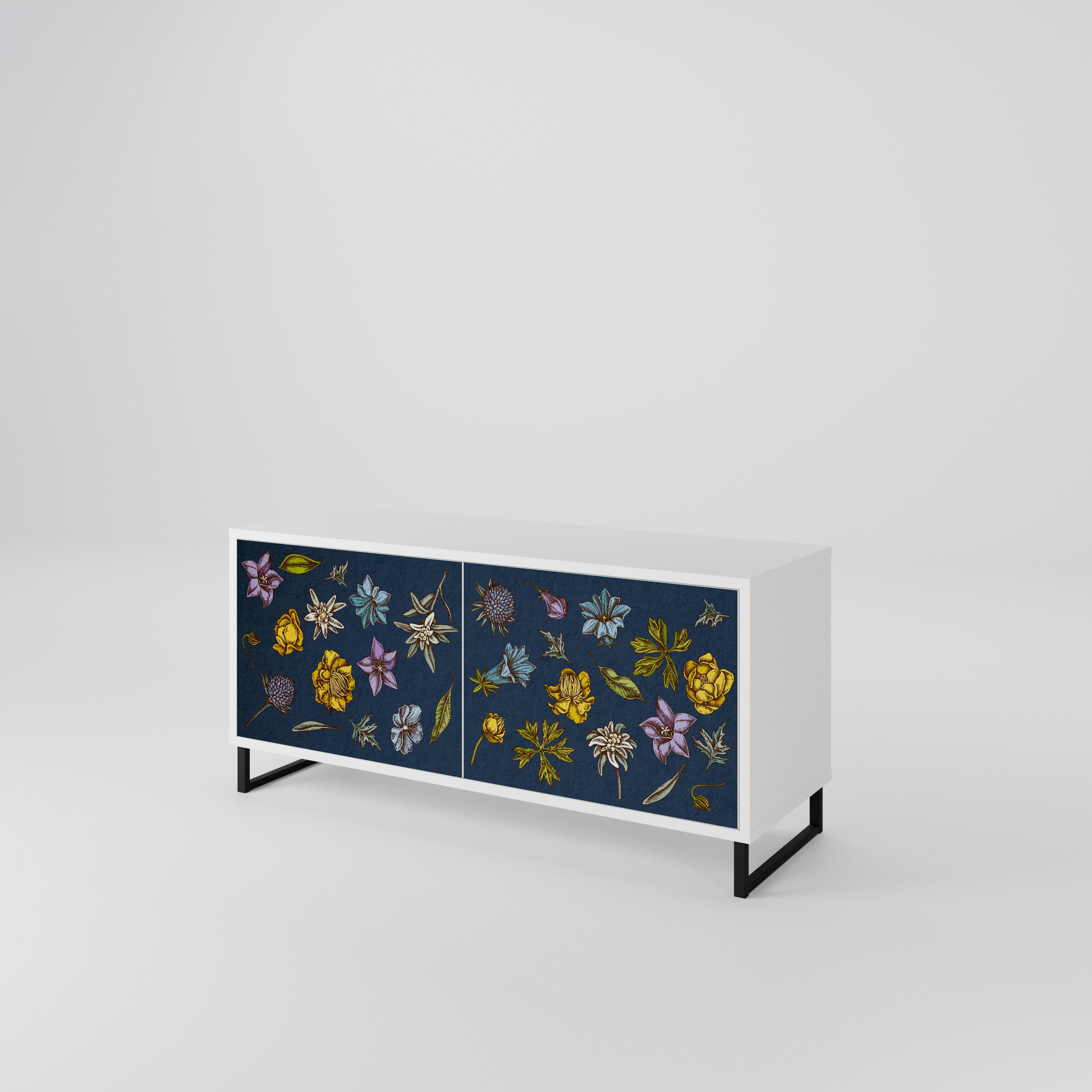 FLOWERS ON NAVY BLUE Compact 2-Door TV Cabinet