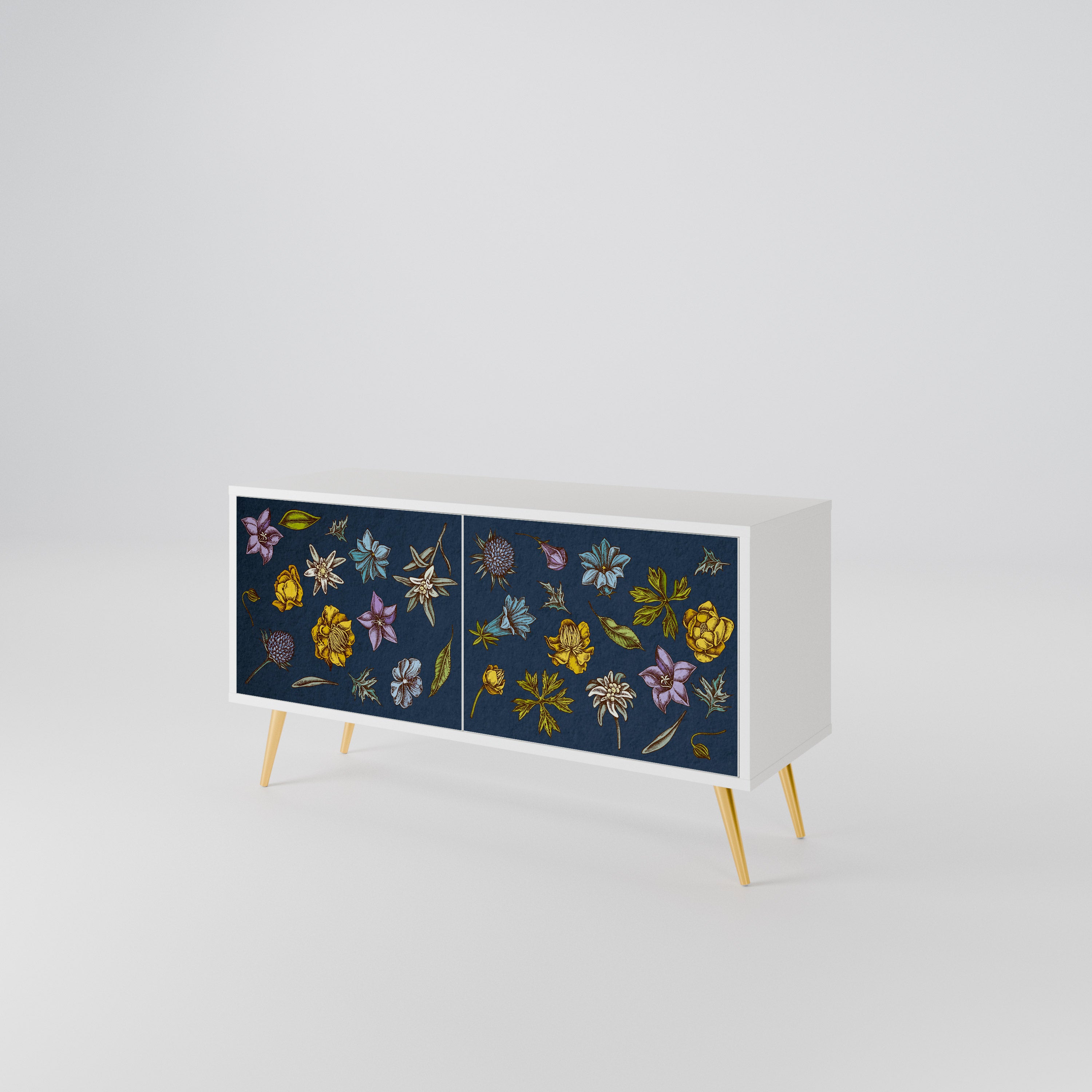 FLOWERS ON NAVY BLUE Compact 2-Door TV Cabinet