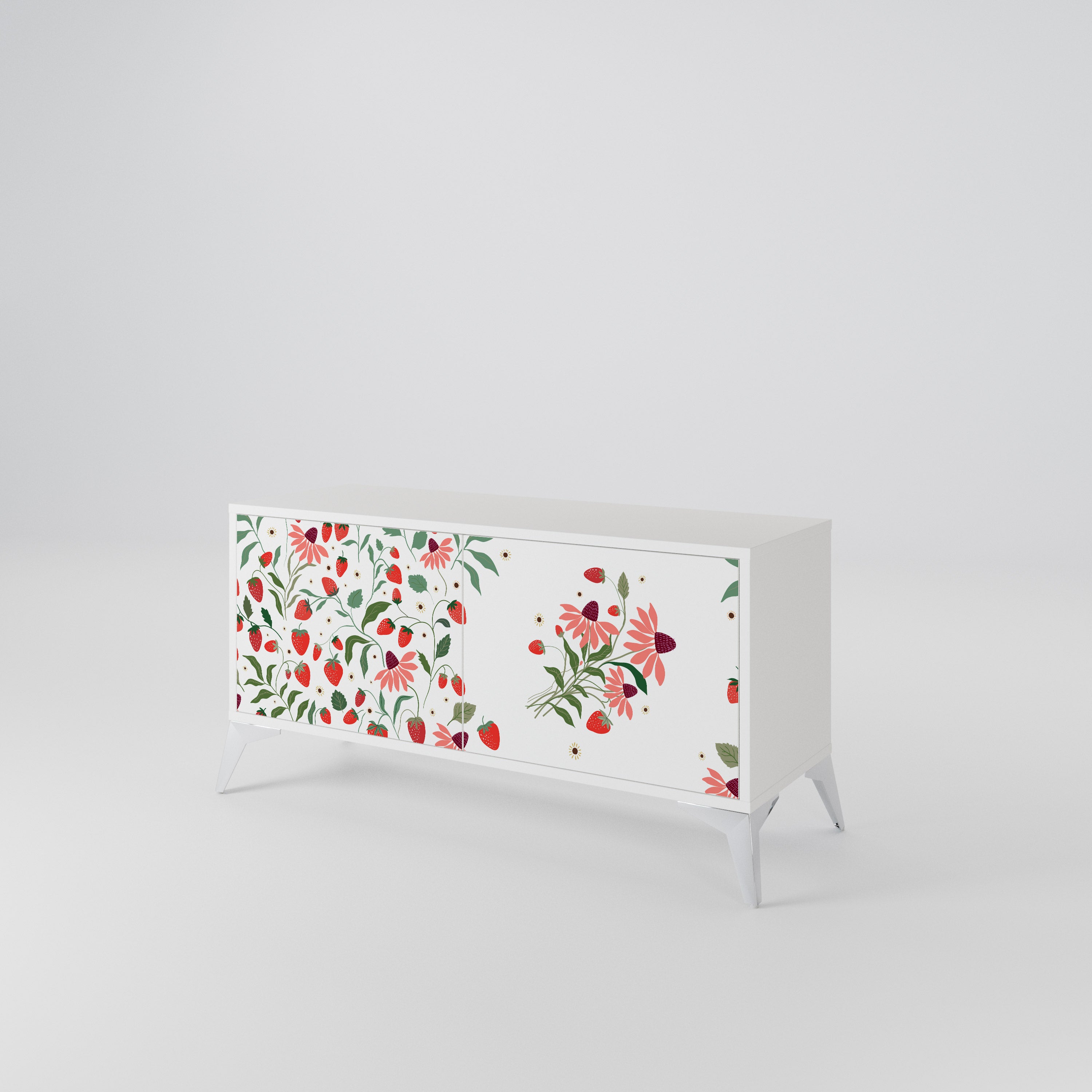 FLOWERS AND STRAWBERRIES Compact 2-Door TV Cabinet